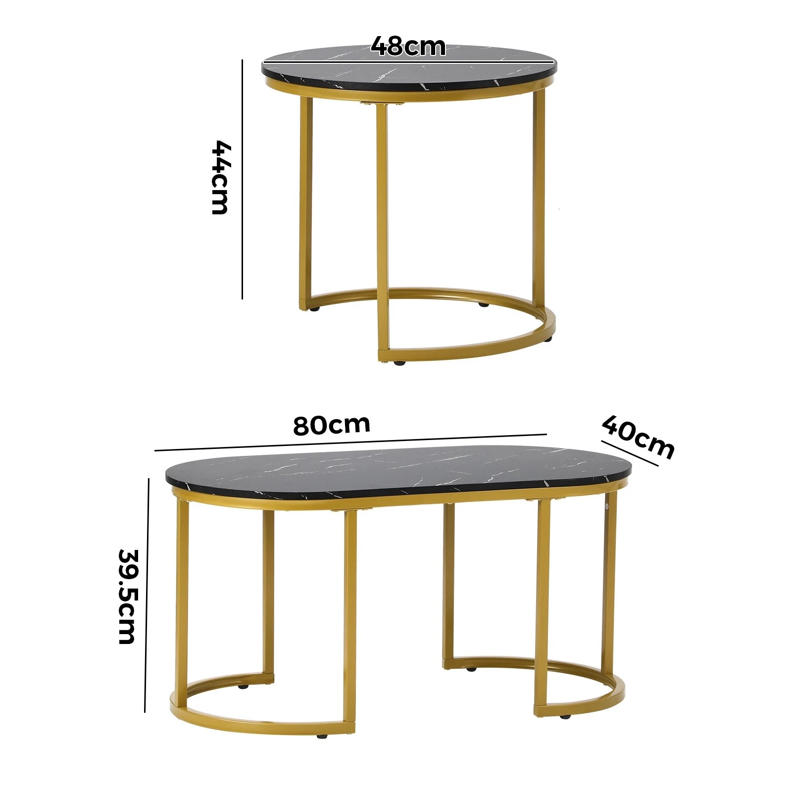9 Oikiture Coffee Table Set Of 2 Nesting Side End Tables Marble Effect
 - Black, 9 of 9