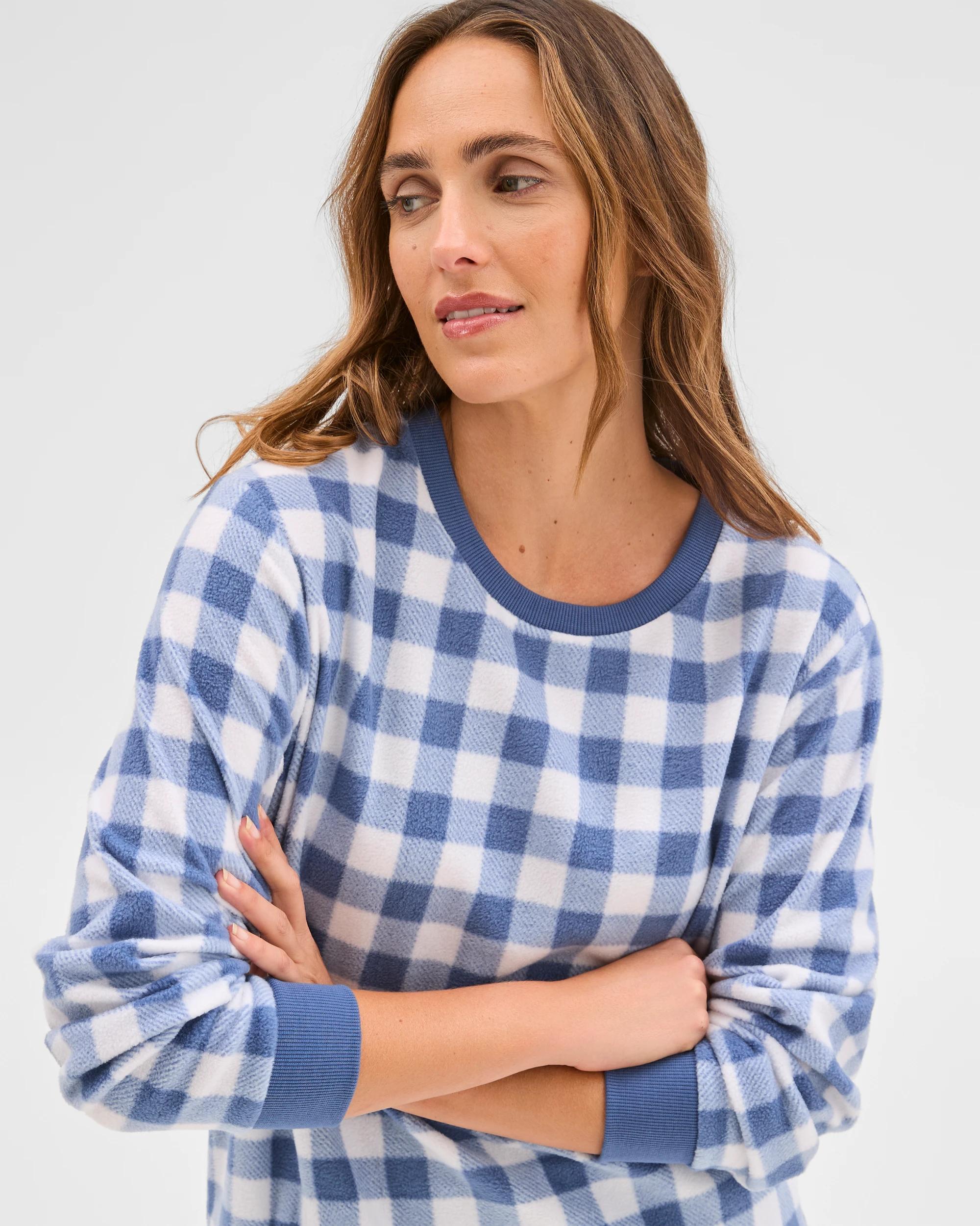 7 Target Woman Micro Fleece Long Sleeve Pyjama Top GINGHAM BLUE, 7 of 7
