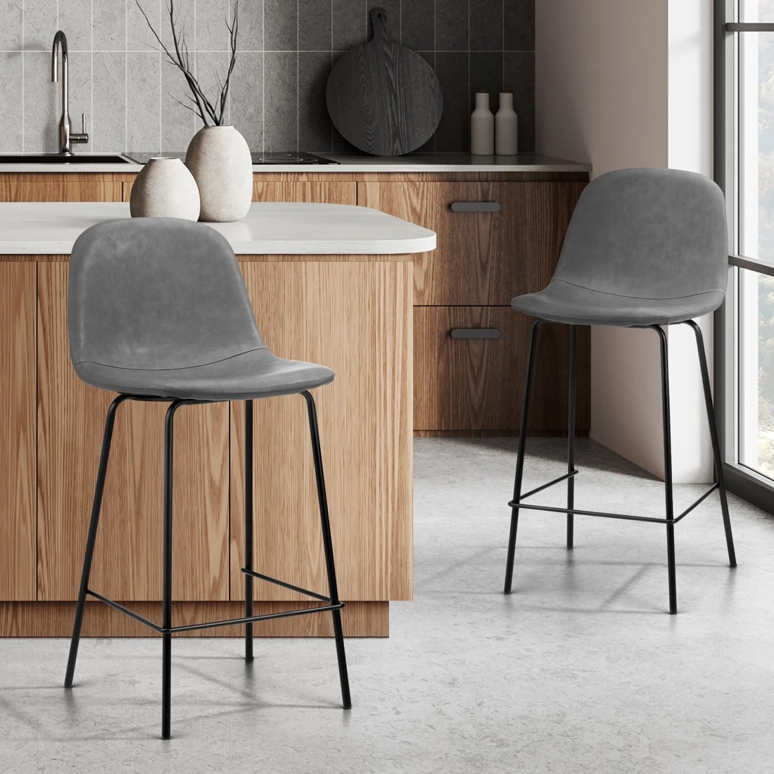 2 Oikiture 2x Bar Stools Barstool - Grey, 2 of 10
