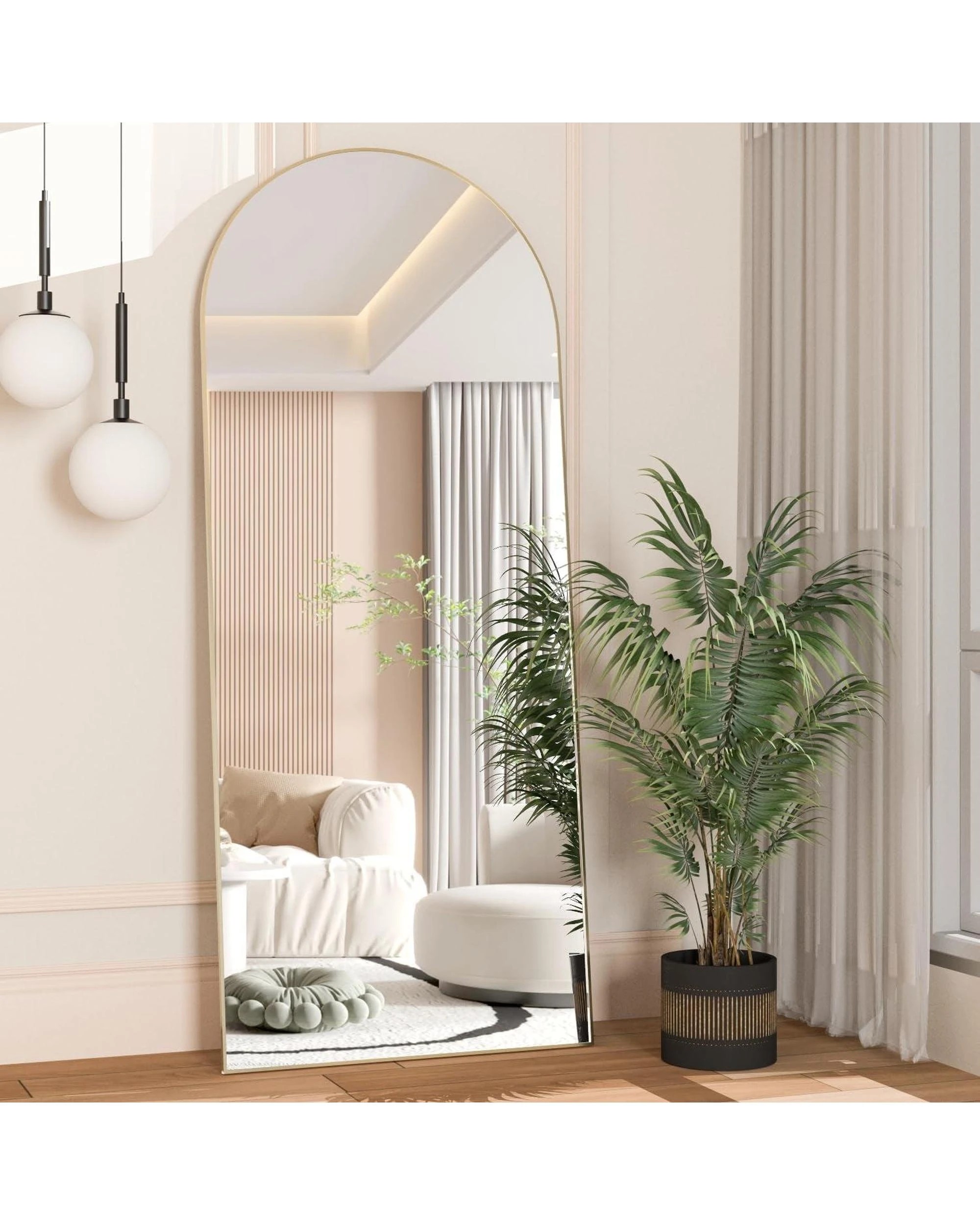 6 OAKORY 165x60cm Arched Full Length Mirror, Floor Mirror for Bedroom Living Room Entry Gold, 6 of 7