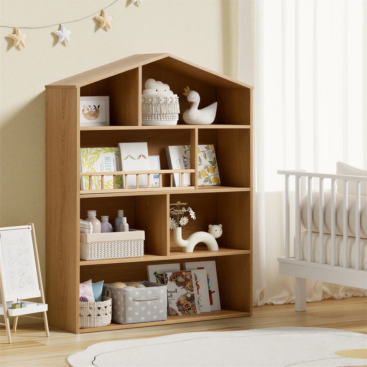 4 Oikiture Kids Bookshelf Toy Storage Children Bookcase Display Shelf Rack - Natural, 4 of 9