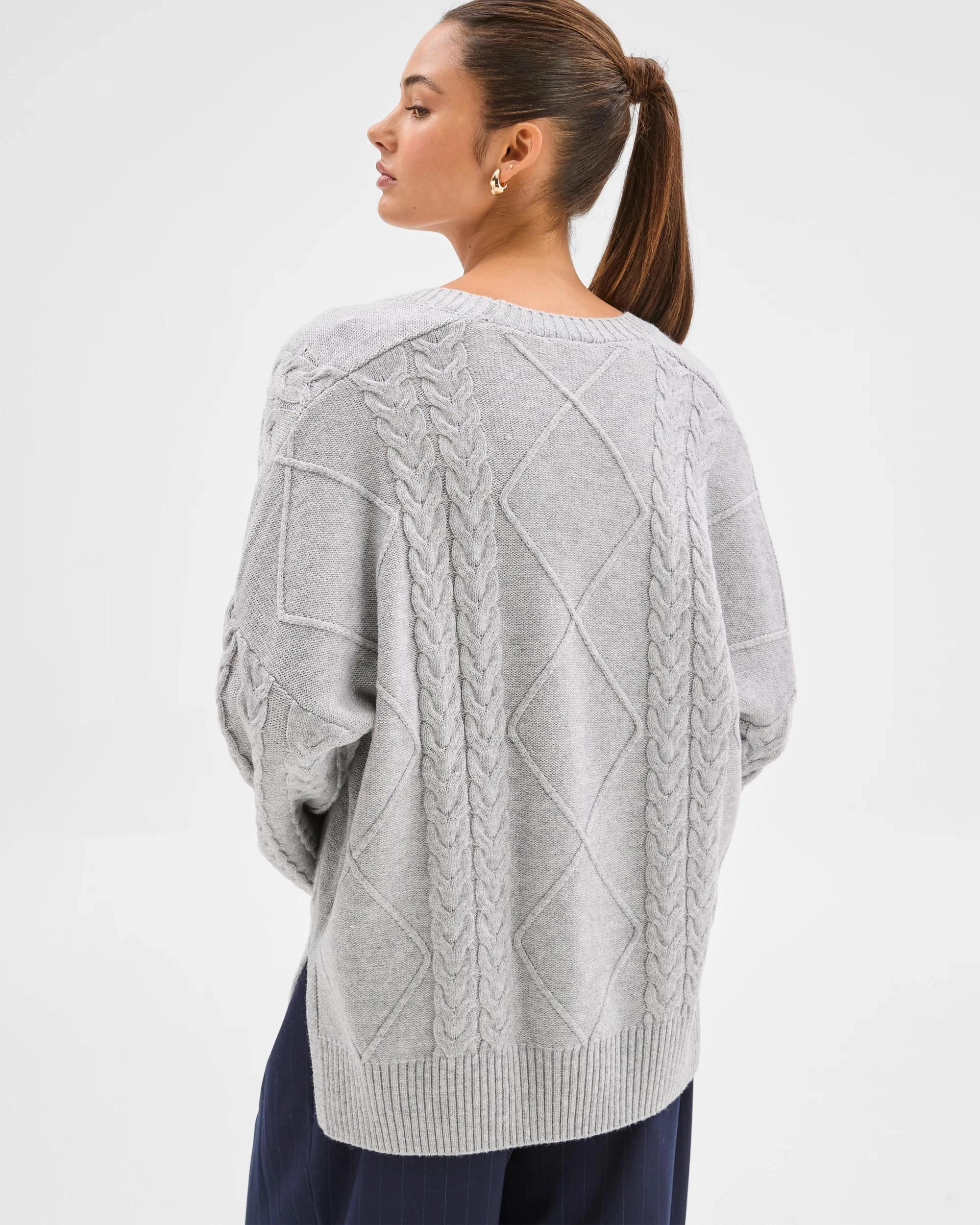 6 Lily Loves Cable Knit Jumper GREY MARLE, 6 of 6