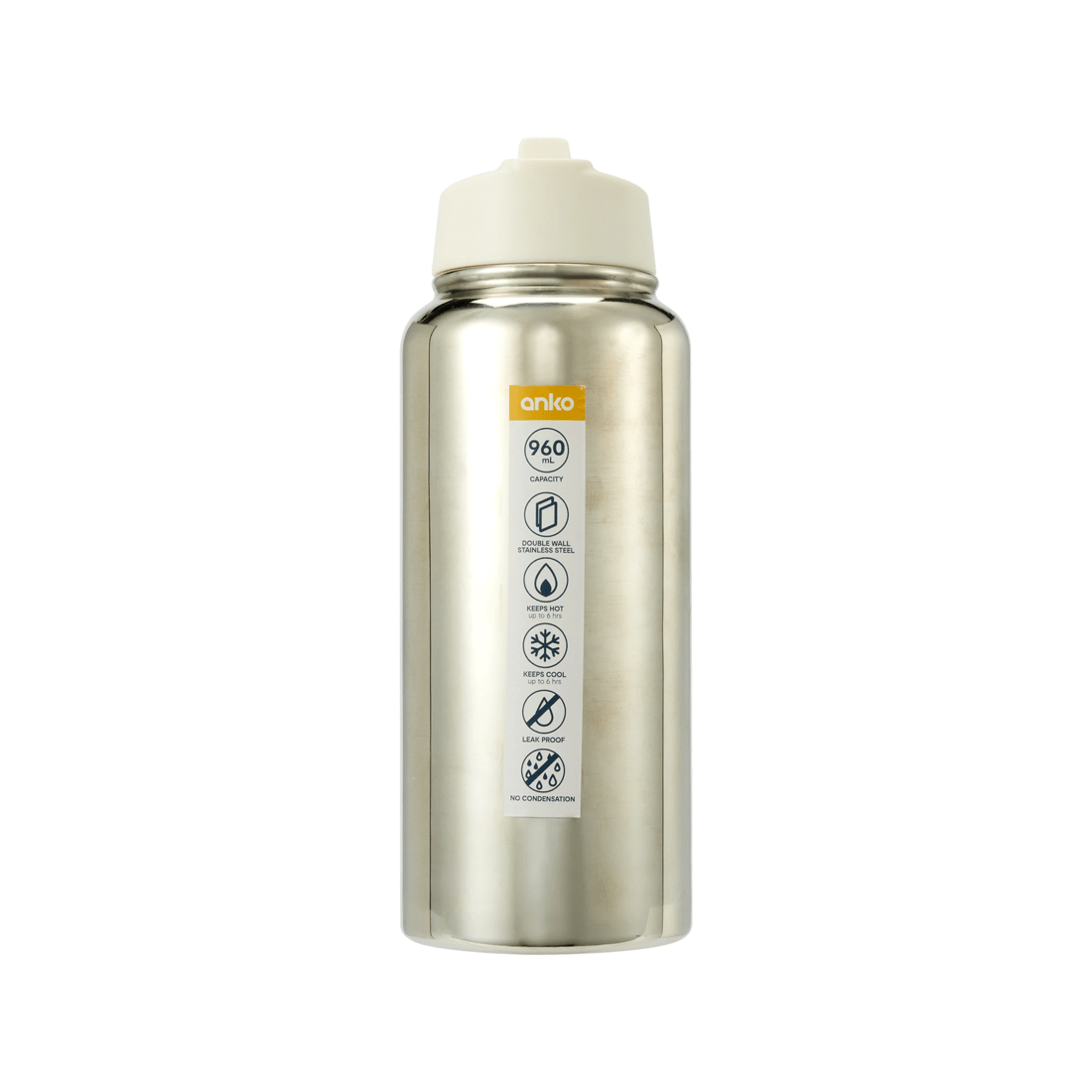 6 960ml Chrome Double Wall Insulated Cylinder Drink Bottle, 6 of 6