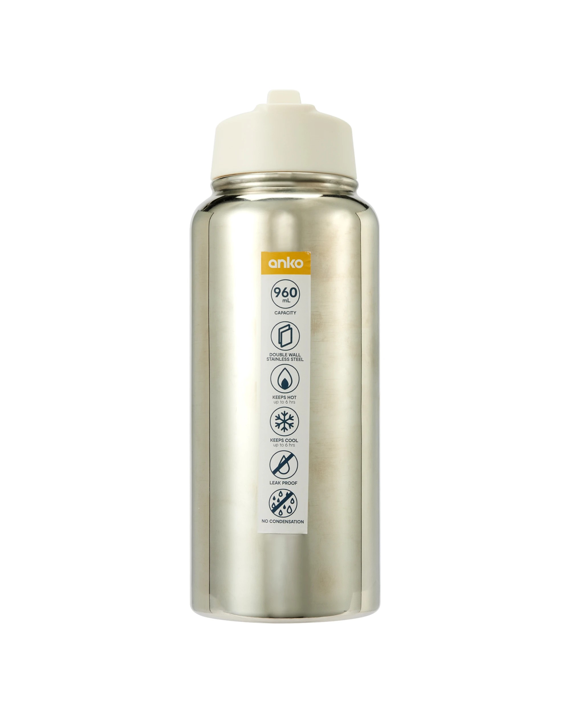 6 960ml Chrome Double Wall Insulated Cylinder Drink Bottle, 6 of 6