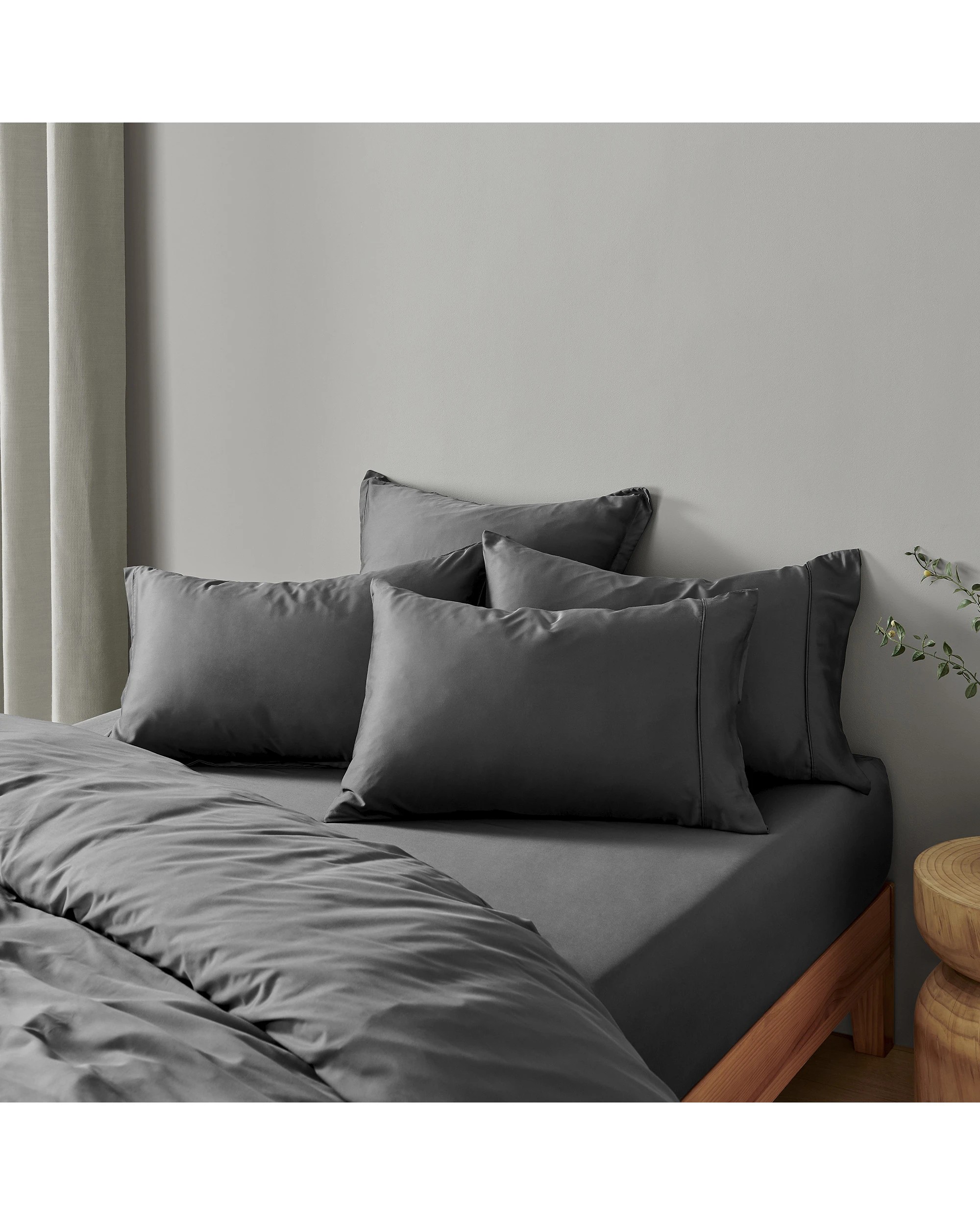 4 Natural Home 400TC 100% Bamboo Sateen Fitted Sheet Set - Queen Bed - Charcoal, 4 of 5