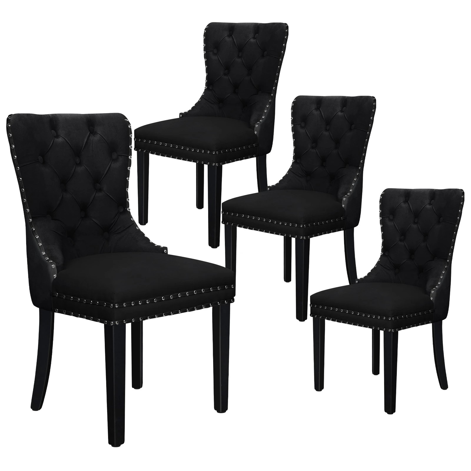 1 Alfordson 4x Dining Chairs Kitchen Lounge Padded Diamond Tufted Velvet - Black, 1 of 4