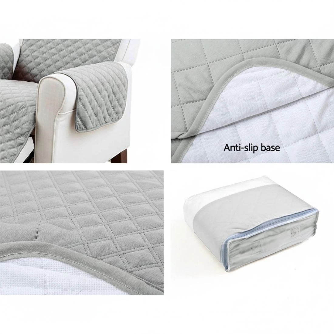 3 Artiss Sofa Cover Couch Covers 3 Seater Quilted - Grey, 3 of 7