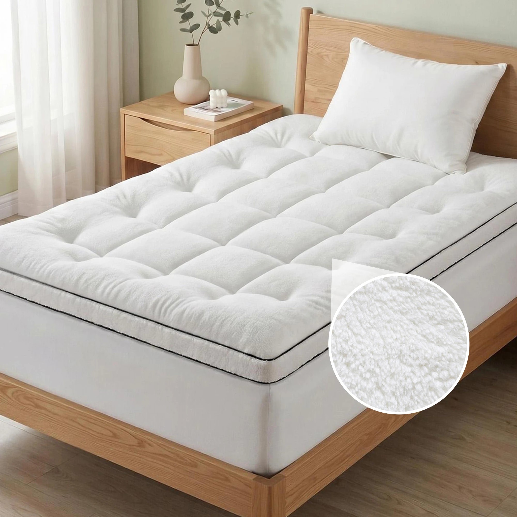 9 Giselle Bedding Single Mattress Topper 5cm Coral Fleece - Single Bed - White, 9 of 9