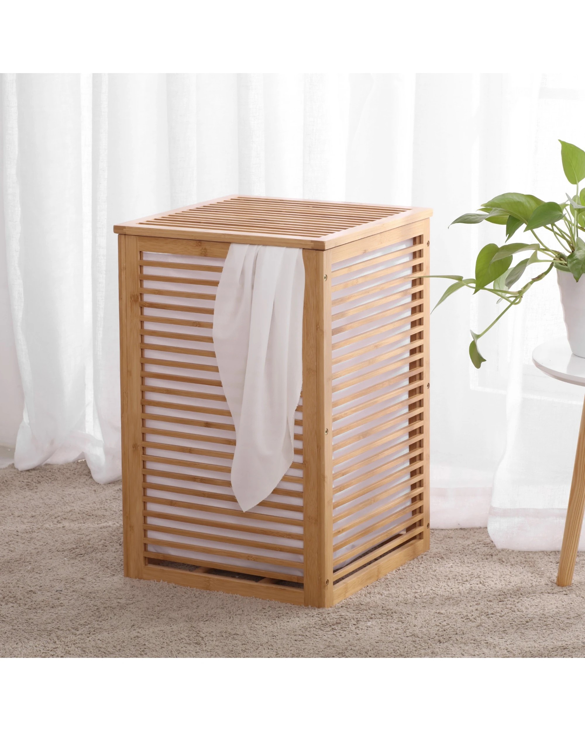 2 Sherwood Home Foldable Bamboo Laundry with Lid Large 38.8x38.8x58cm - Natural, 2 of 8