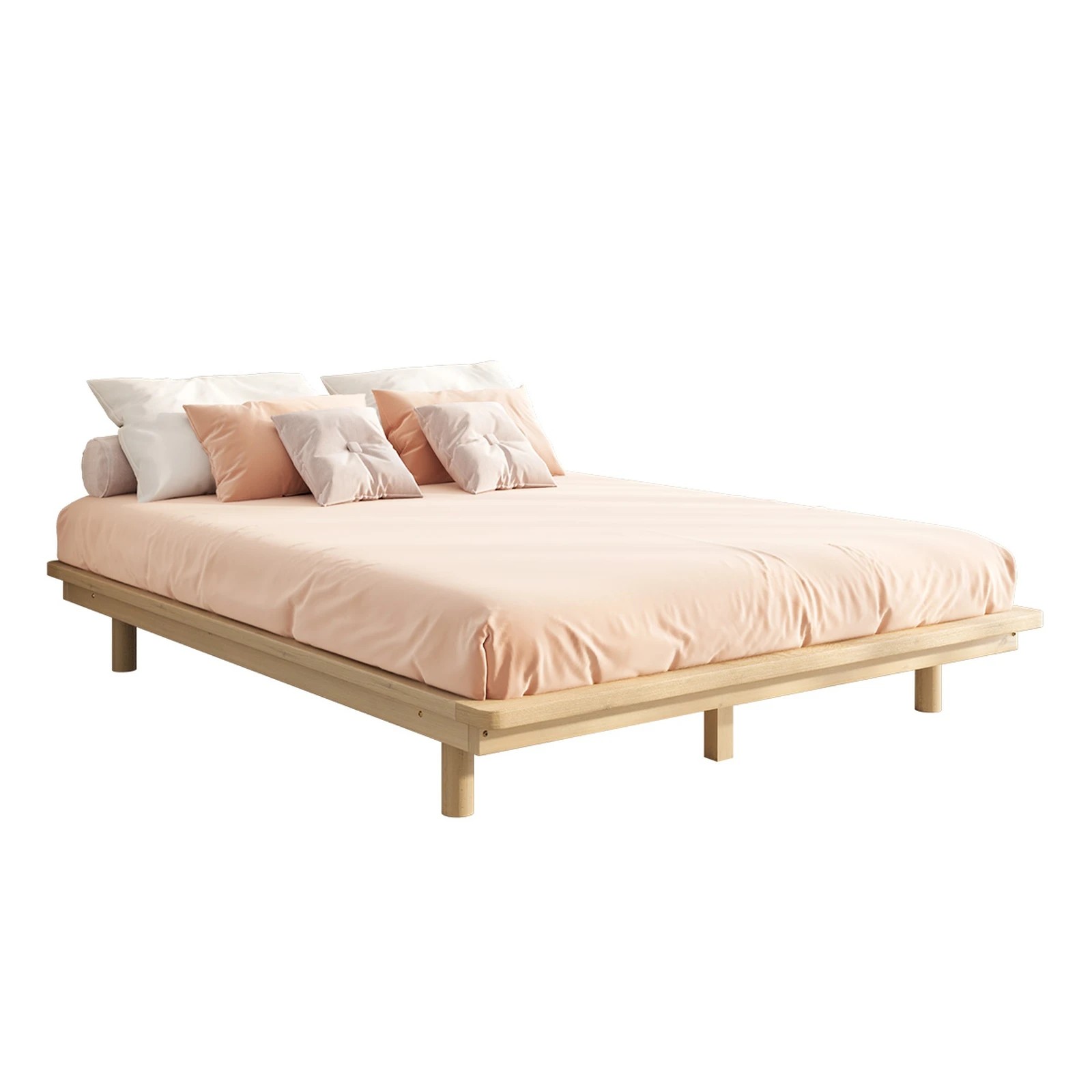 1 Oikiture Bed Frame Queen Size Wooden Timber Bed Base Floating Beds
 - Natural, 1 of 10