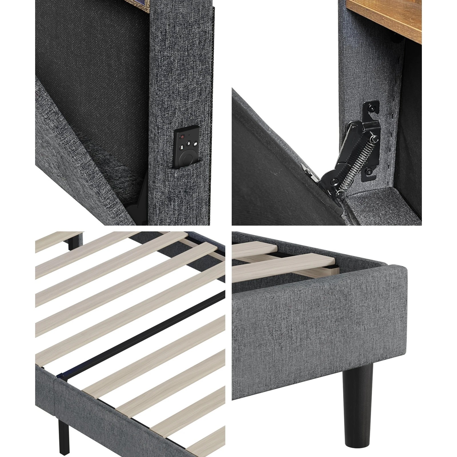 6 Oikiture King Single Bed With Led Storage Bedhead Bed Frame
 - Grey, 6 of 10