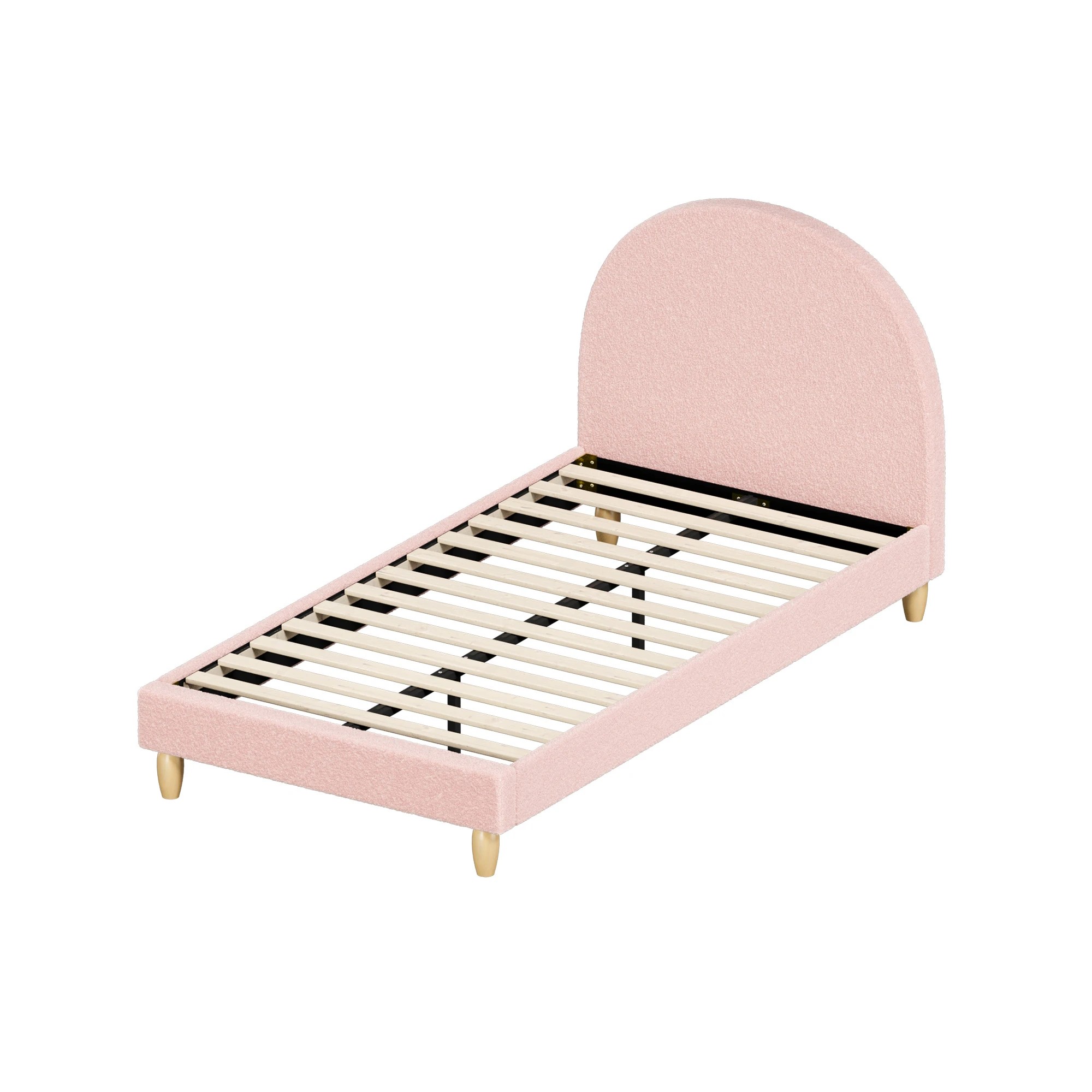 7 Oikiture Bed Frame Single Size Boucle - Pink, 7 of 7