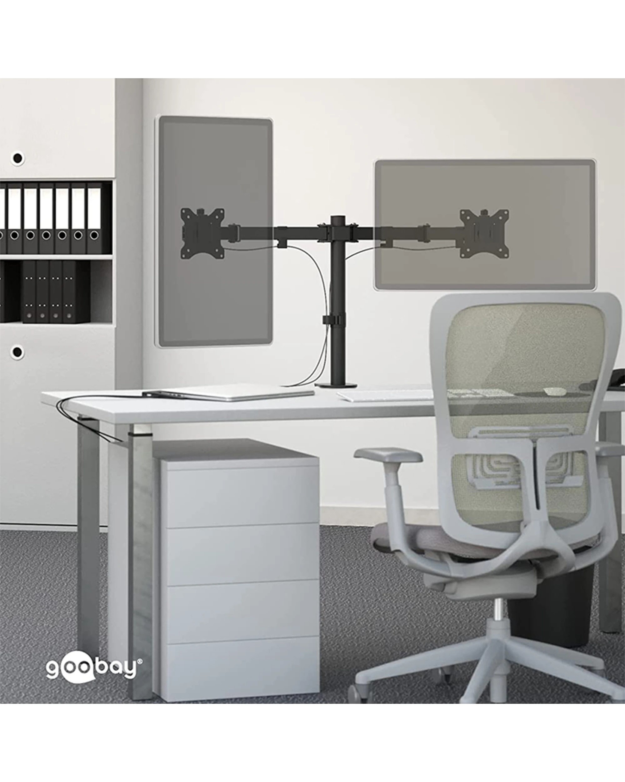 3 Goobay Dual Computer Monitor Desk Mount Flex 43-81cm Adjustable Ergonomic - Black, 3 of 3