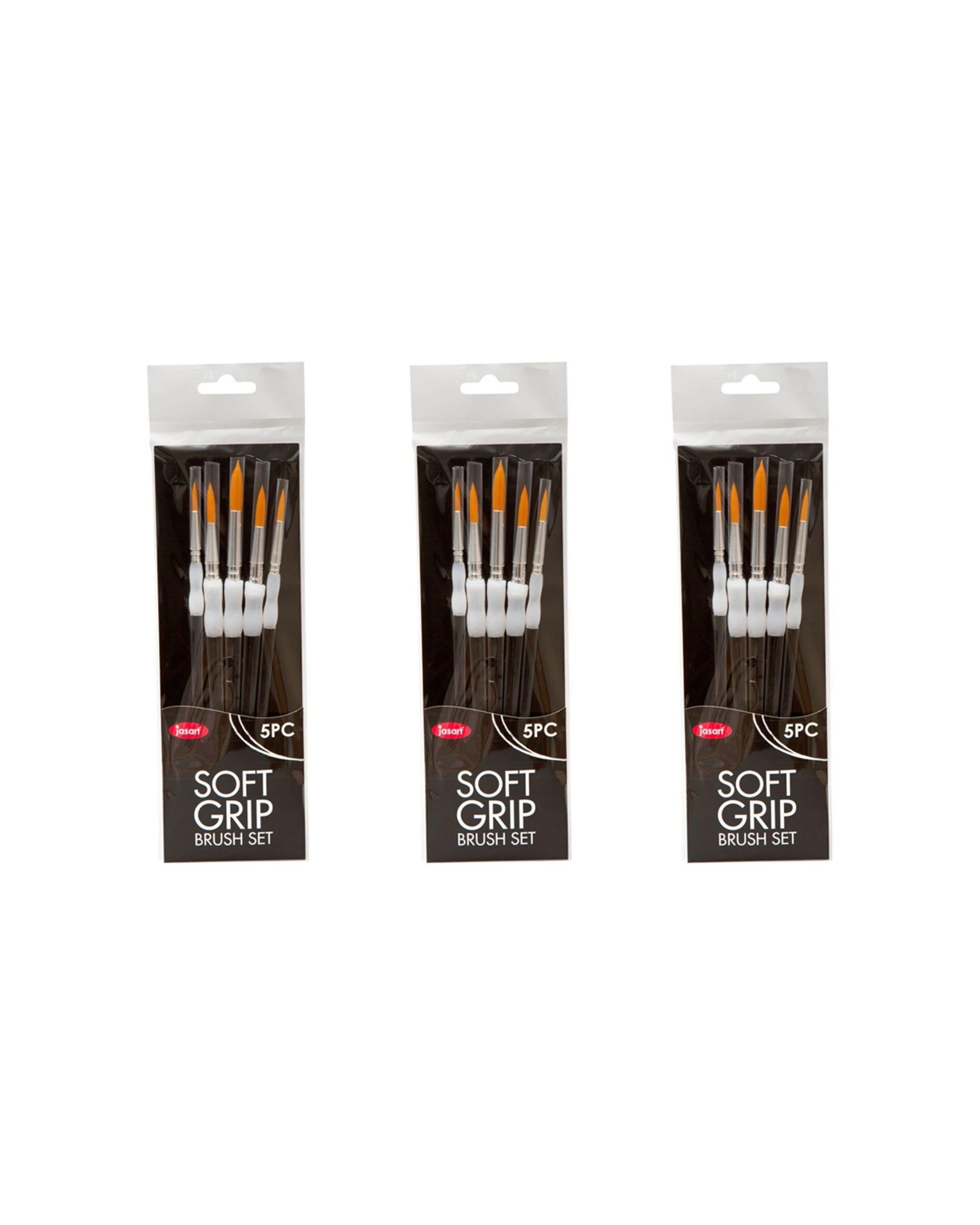 1 Jasart 3x 5pc Soft Grip Synthetic Bristles Round Brush Set - Black, 1 of 3