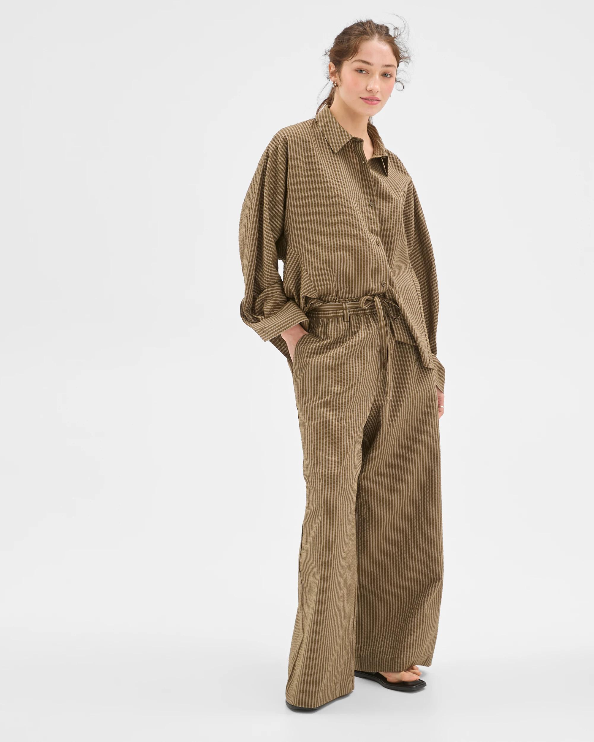3 Lily Loves Australian Cotton Blend Wide Leg Pants DEEP MOSS STRIPE, 3 of 7