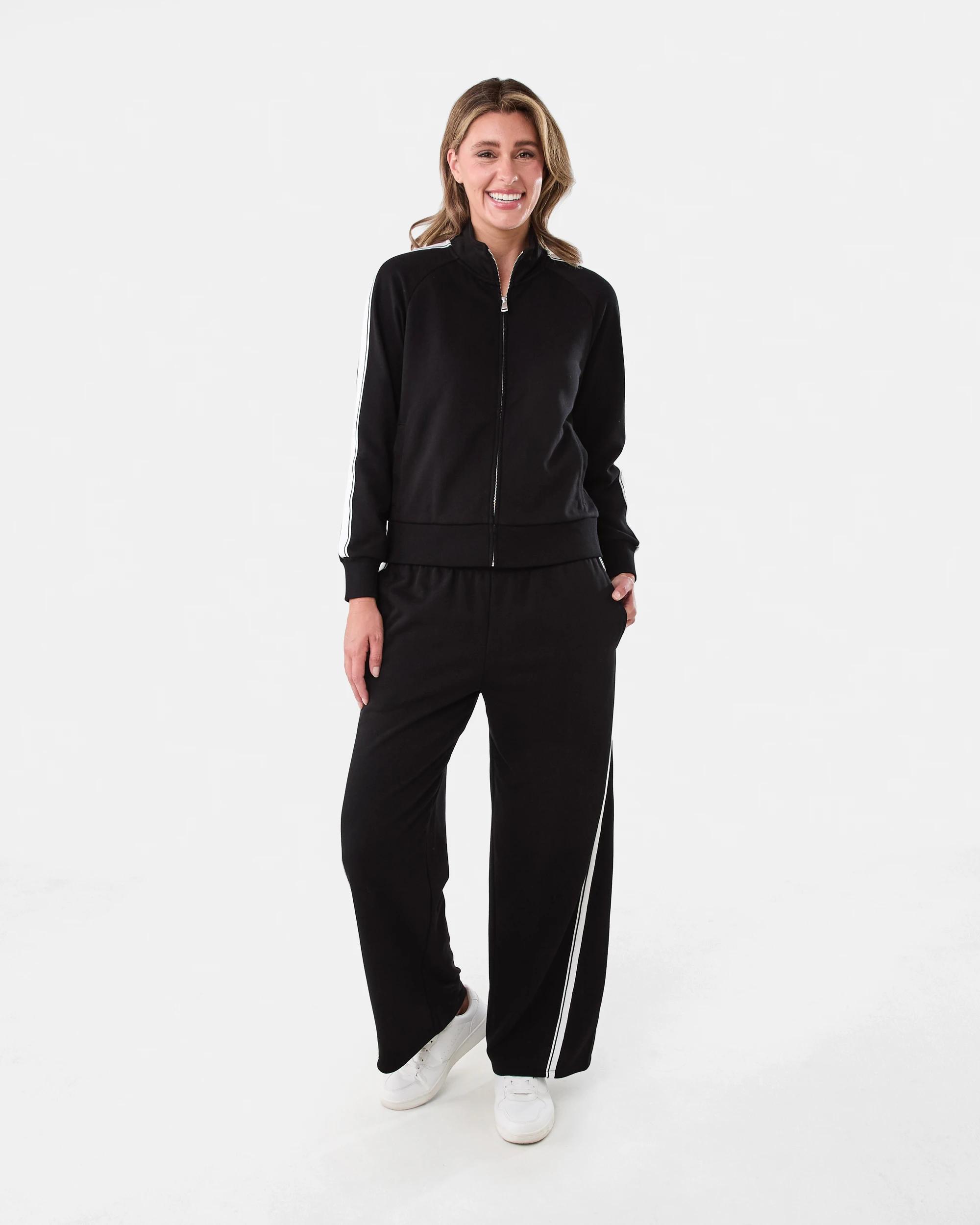 8 Zip Through Stripe Sleeve Sweatshirt Black, 8 of 8