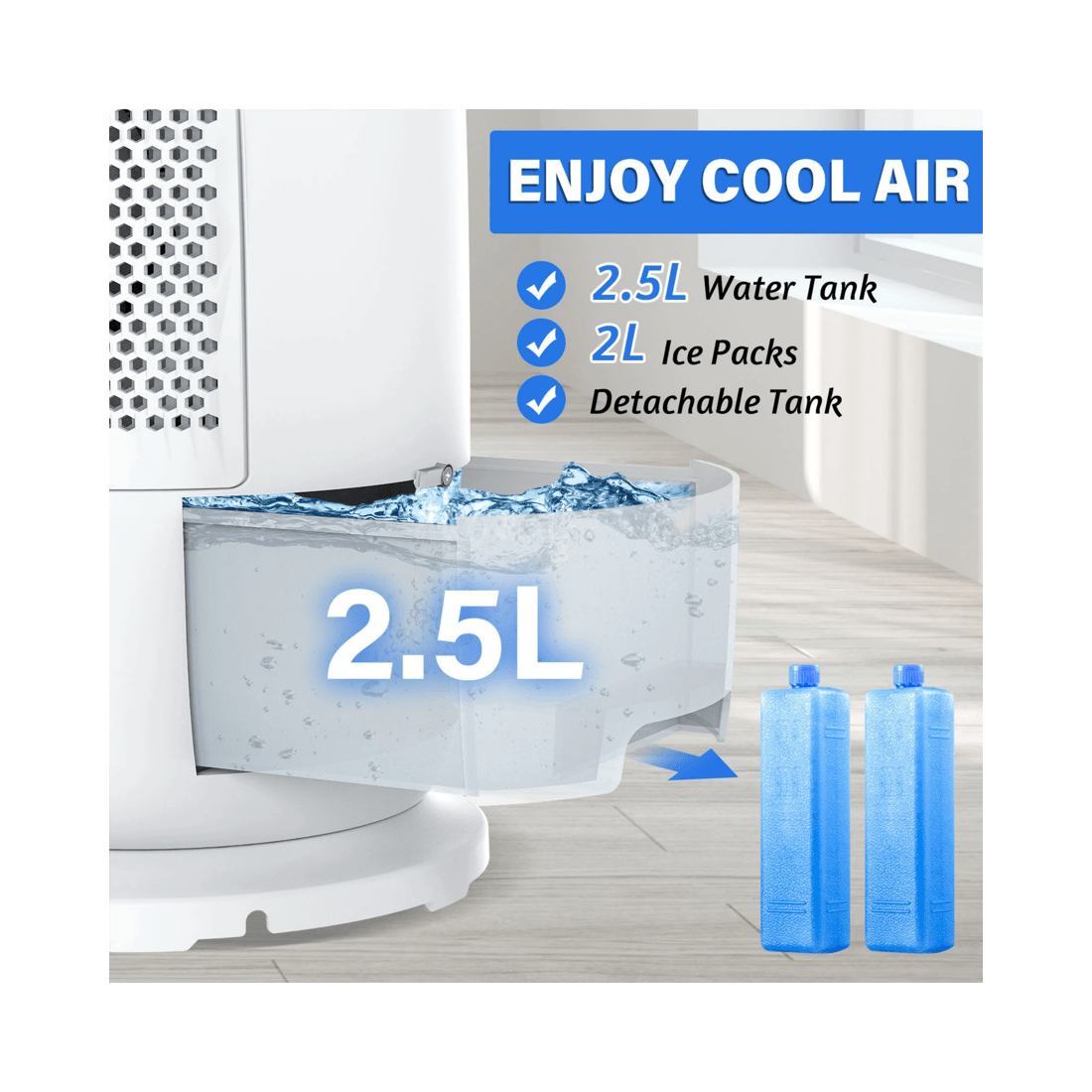 2 Advwin Bladeless Fan, 2.5l Evaporative Air Cooler With 3 Speeds, Remote Control, Night Light, Electric Purifying Fan, 2 of 5