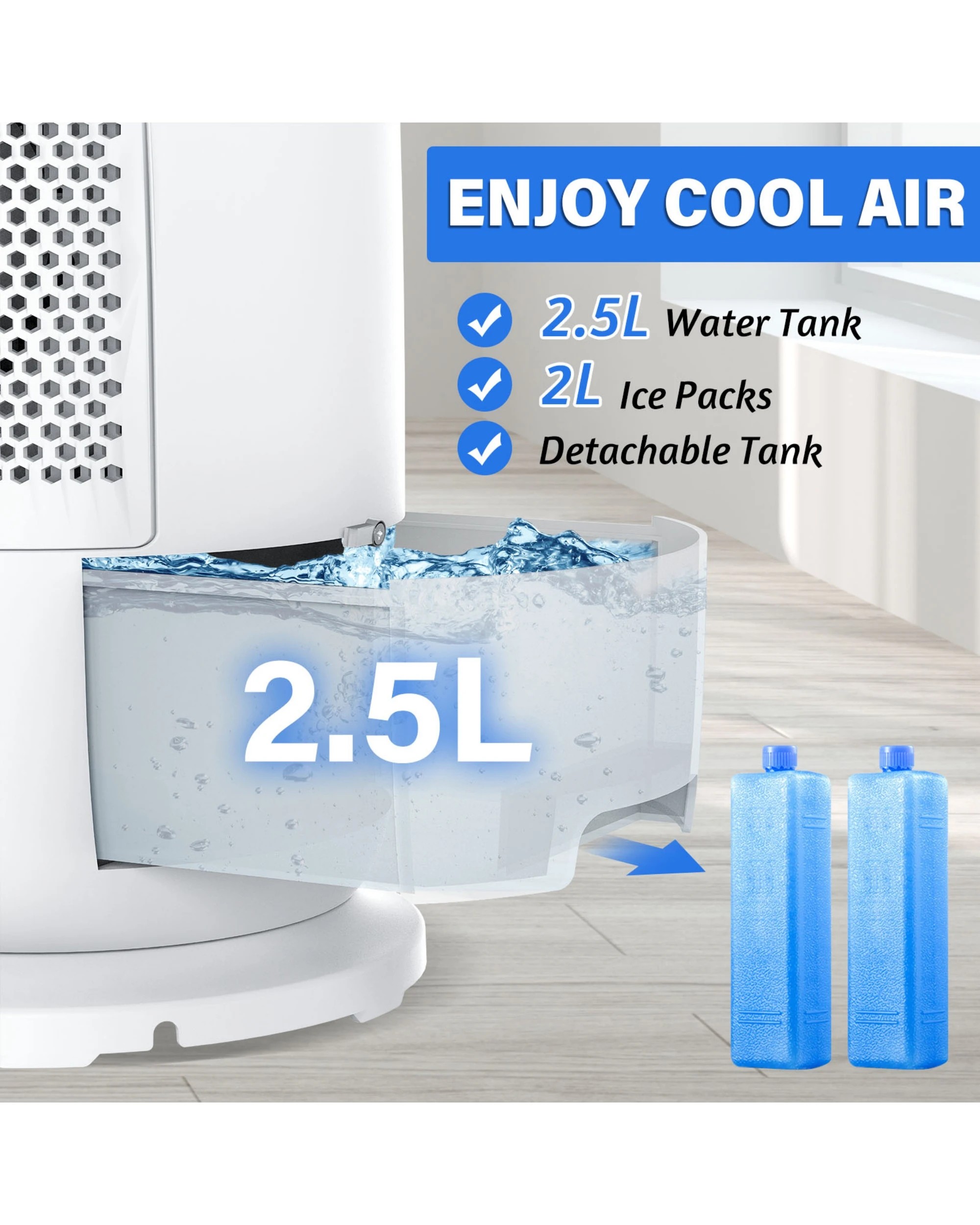 3 Advwin Bladeless Fan, 2.5l Evaporative Air Cooler With 3 Speeds, Remote Control, Night Light, Electric Purifying Fan, 3 of 7