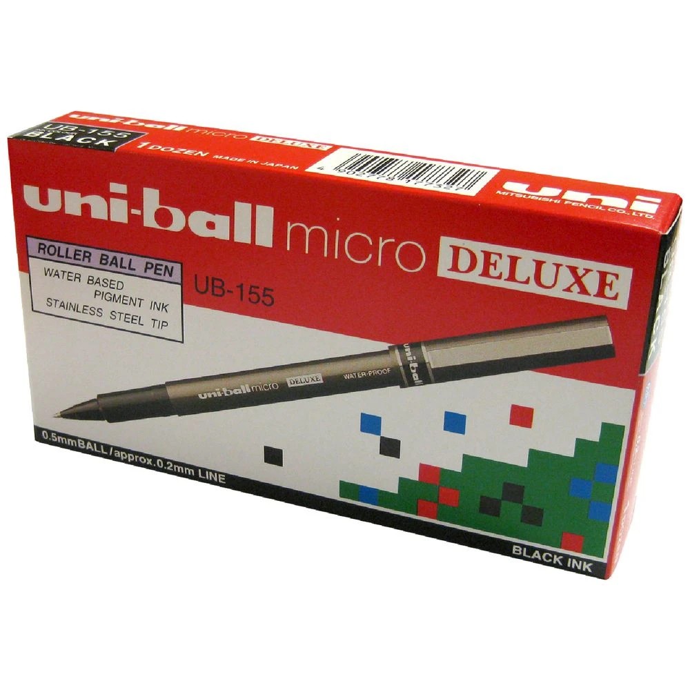 1 Uni-Ball Micro Deluxe Rollerball Pens Black 12 Pack, 1 of 2