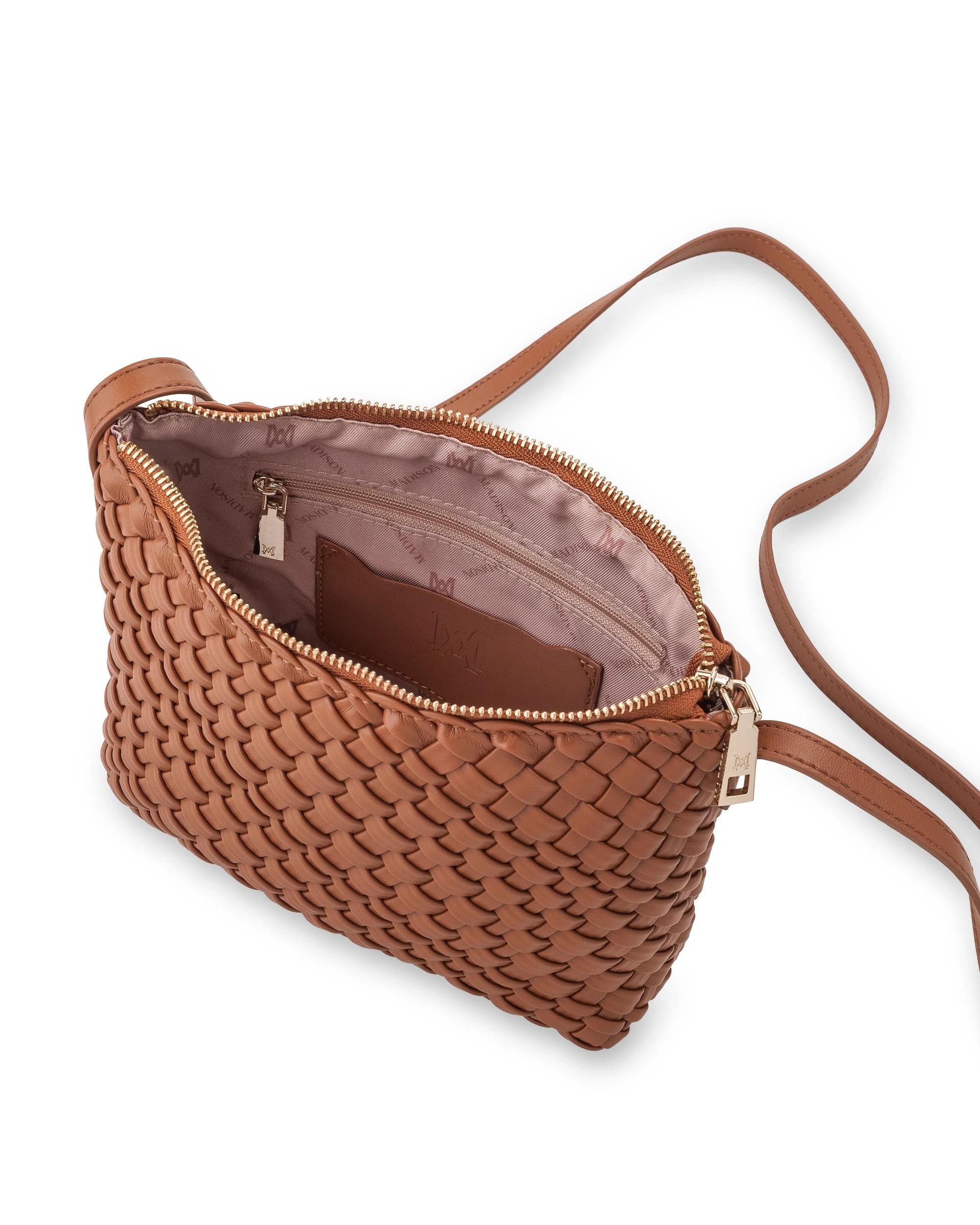 4 Madison Accessories Leah Weave Small Zip Top Crossbody Bag LT TAN, 4 of 5