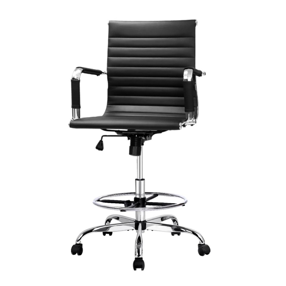 1 Artiss Office Chair Drafting Stool Leather Chairs - Black, 1 of 5