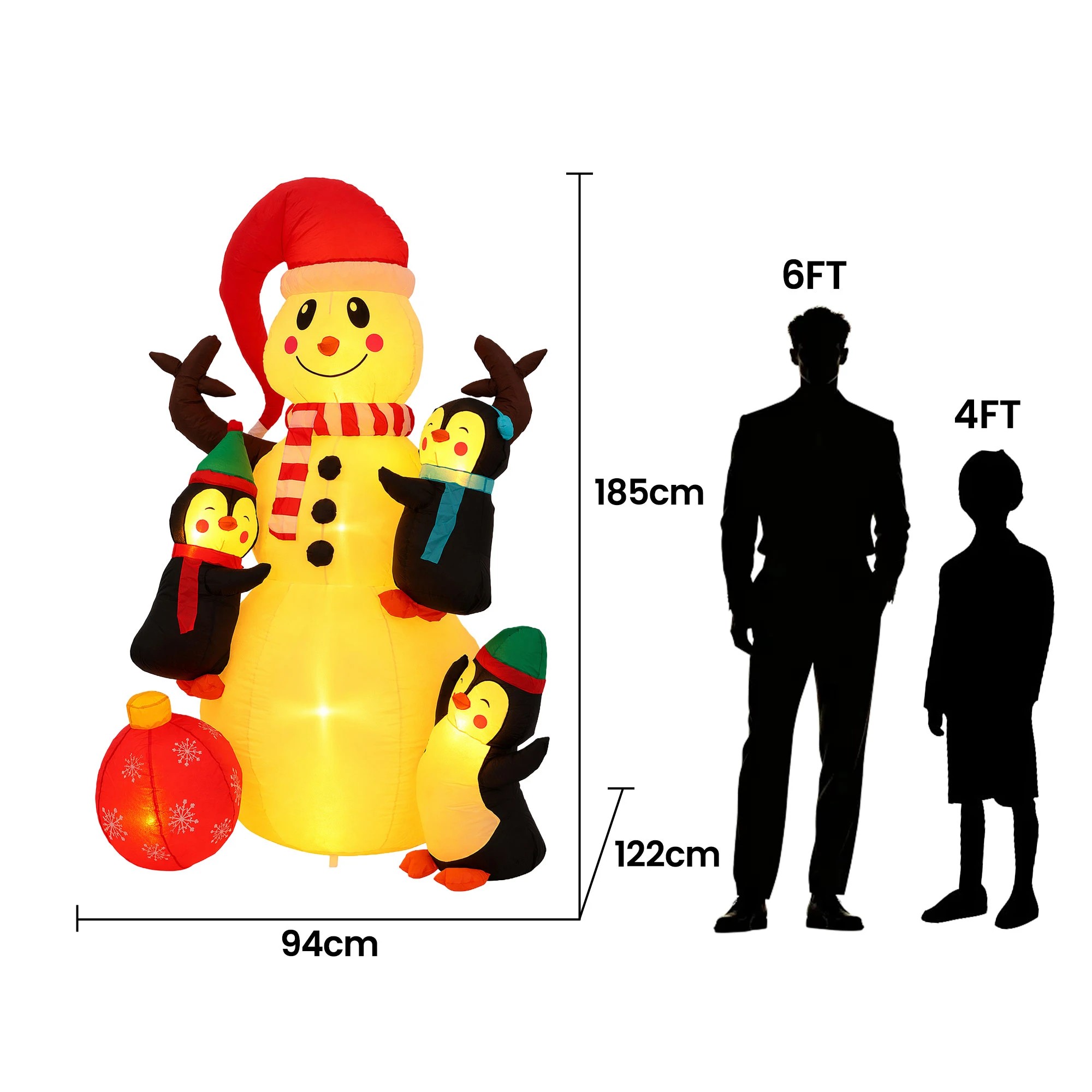 3 Jingle Jollys Christmas Inflatable Snowman 1.8M Height LED Outdoor Decorations Warm Light - Multi, 3 of 9