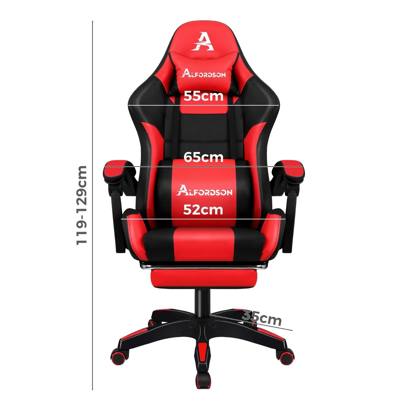 3 Alfordson Gaming Office Chair Extra Large Pillow Racing Executive Footrest Seat - Red, 3 of 10