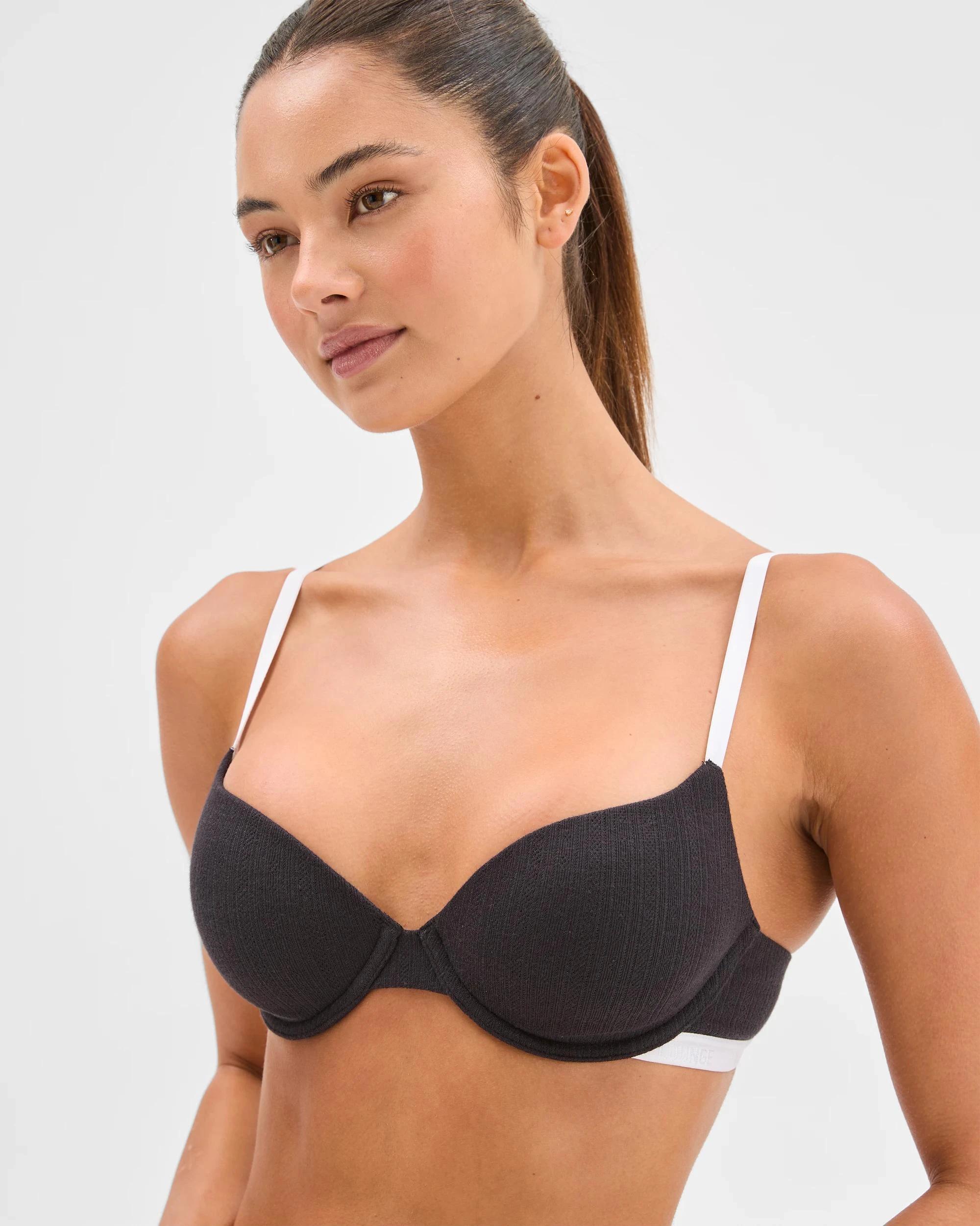 2 Lily Loves Australian Cotton Pointelle Balconette Bra BLACK, 2 of 3