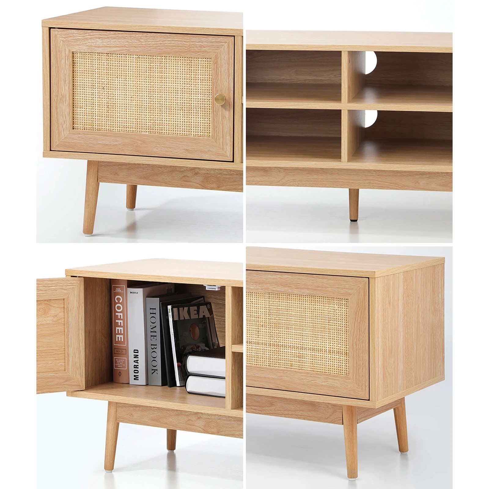 4 Oikiture Tv Cabinet Entertainment Unit Rattan Drawers 180cm
 - Natural, 4 of 8