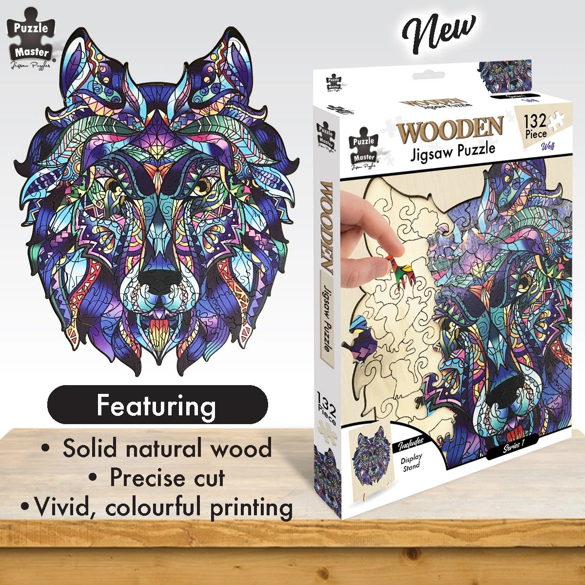 2 Puzzle Master 132 Piece Wooden Jigsaw Puzzle, Wolf, 2 of 8