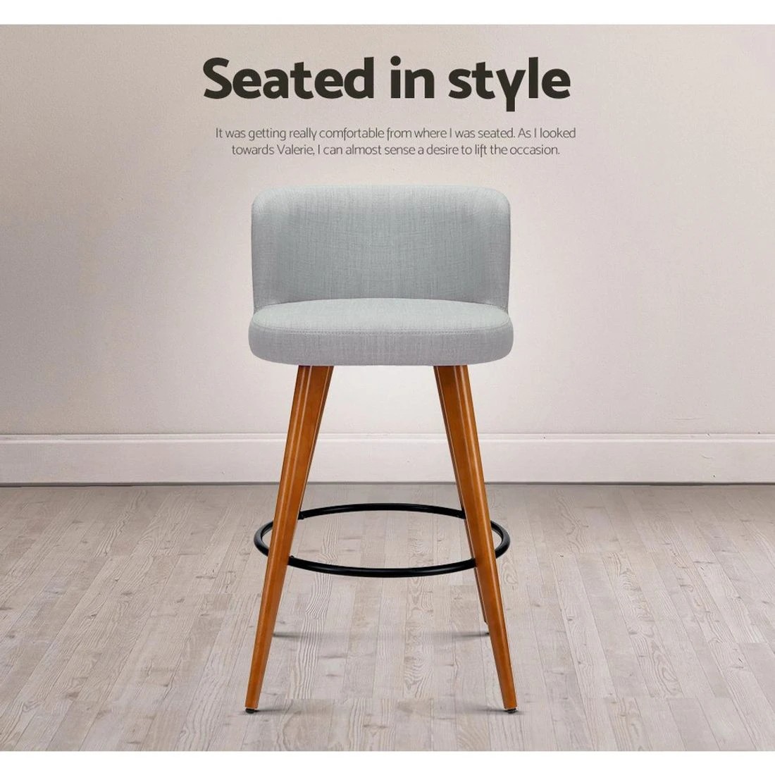 5 Artiss 2x Bar Stools Linen Padded Wooden - Grey, 5 of 6