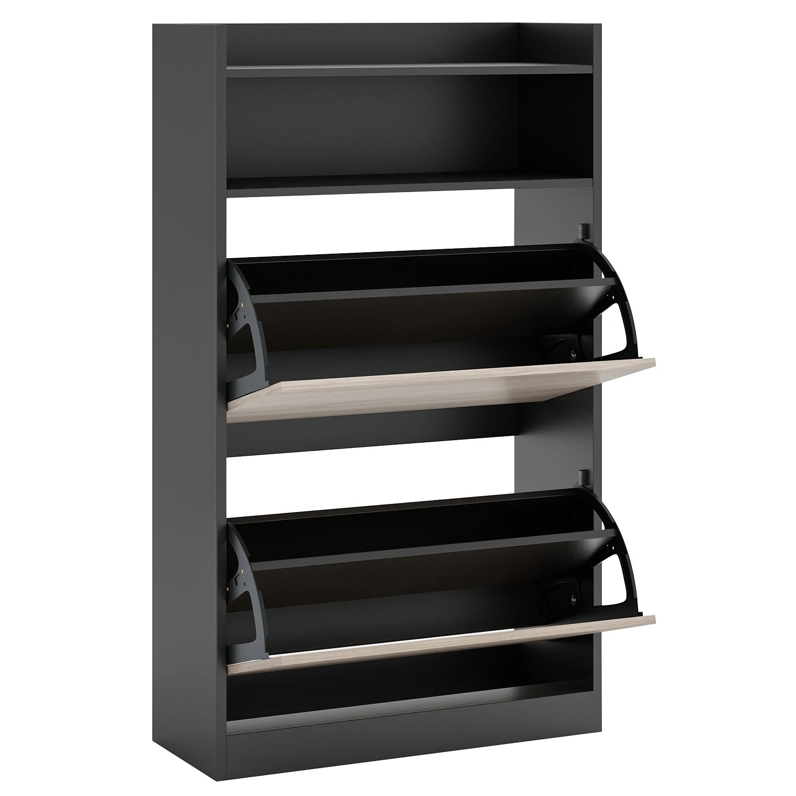 1 Costway 2 Flip Drawers Shoe Storage Cabinet Hidden Wooden Shoe Rack Shoe Organiser - Black, 1 of 4