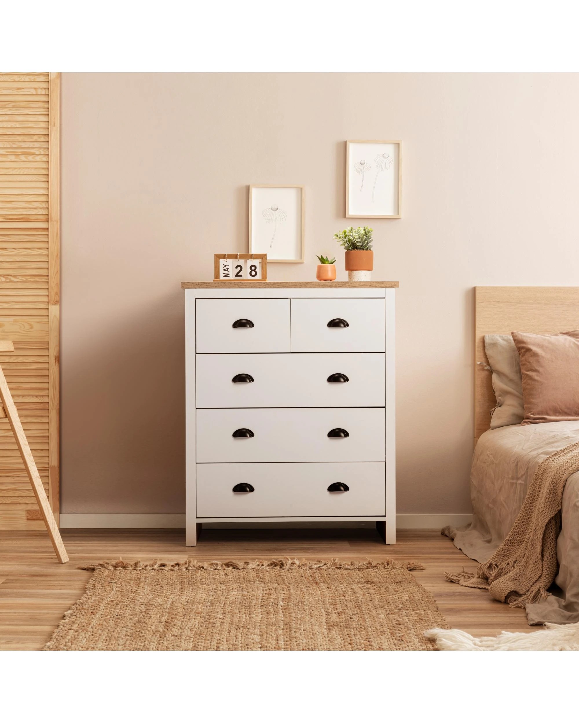 3 Kodu Chest 5 Drawers Tallboy Storage Dresser Storage Cabinet - White, 3 of 9