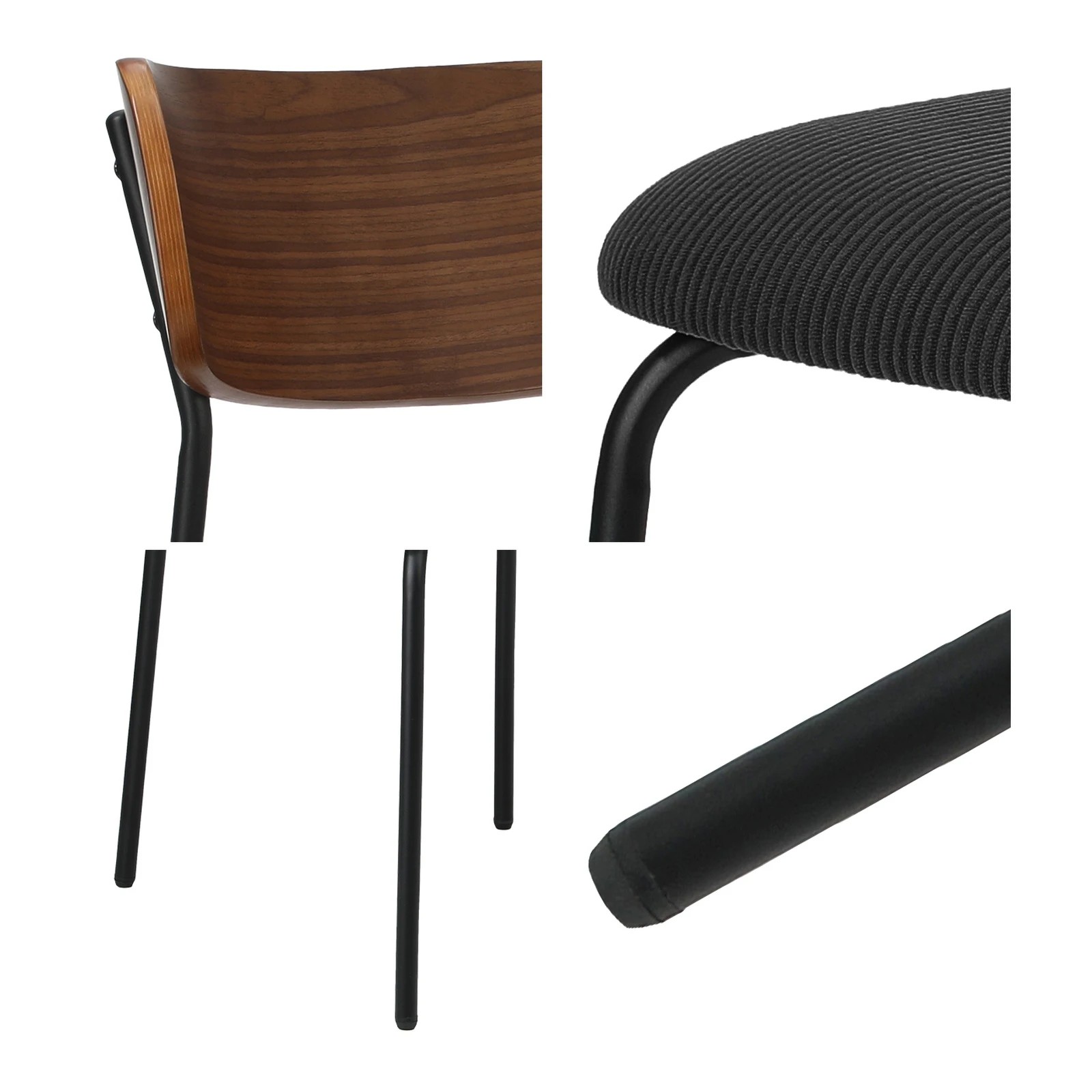 5 Oikiture 4PCS Dining Chairs Kitchen Chair Padded Lounge Seat Corduroy - Black, 5 of 10