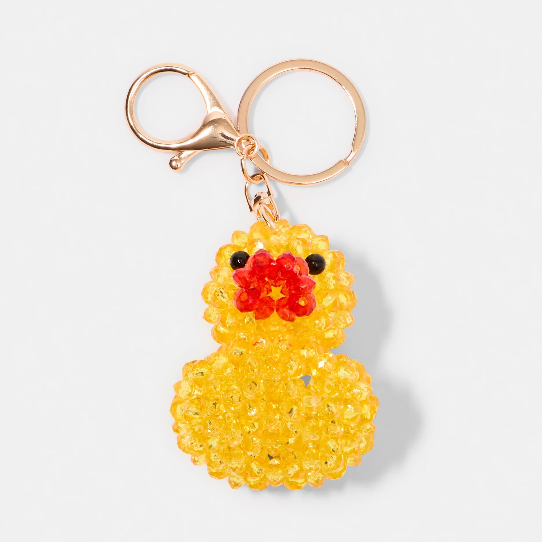 1 Beaded Duck Charm Keyring - Yellow, Red and Gold Tone, 1 of 3