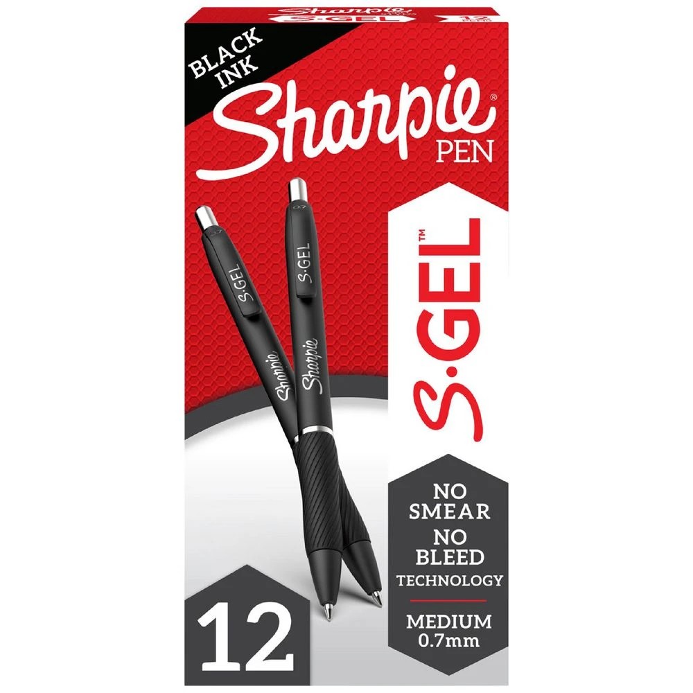 1 Sharpie S-Gel Retractable Gel Pens 0.7mm Black 12 Pack, 1 of 10