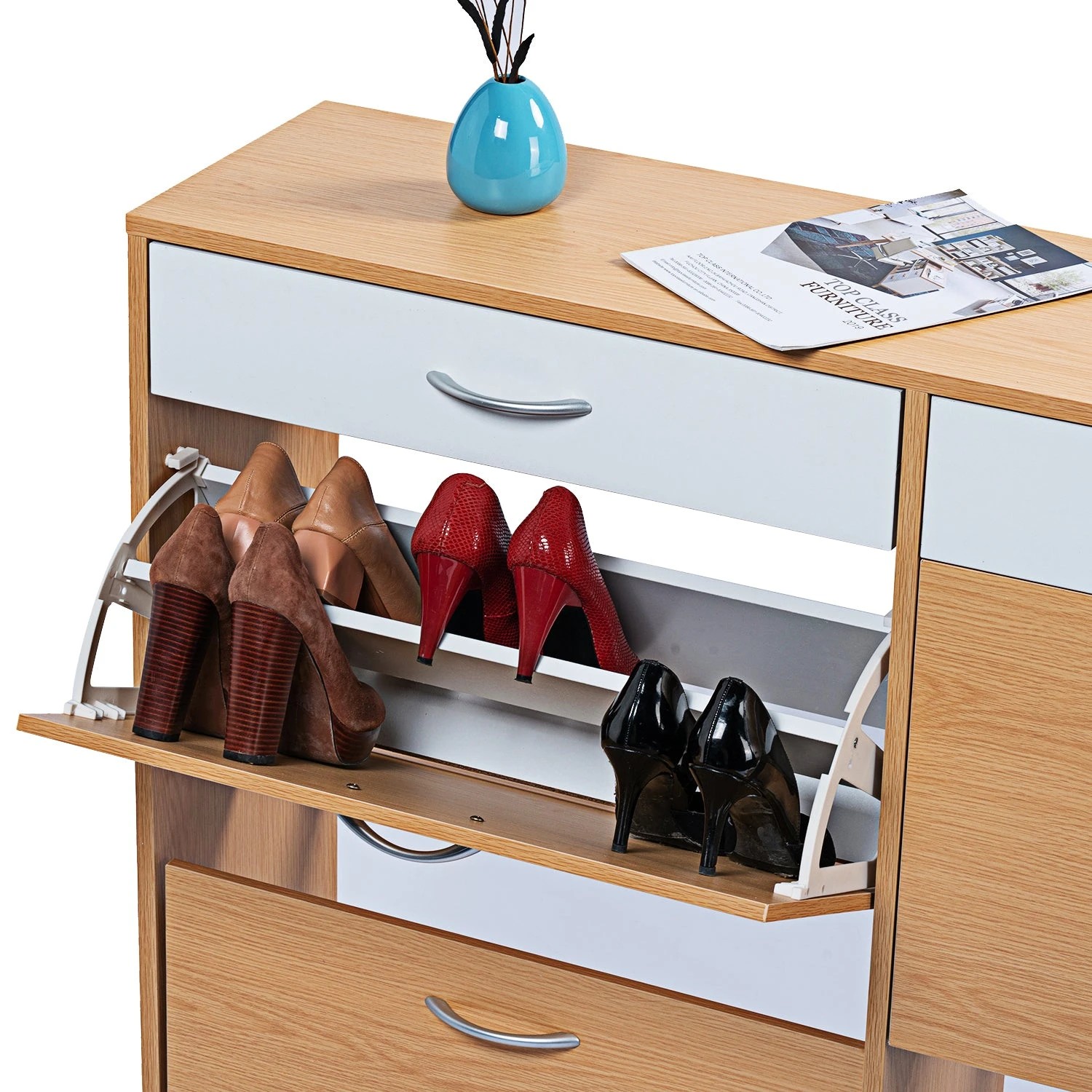 8 Foret Shoe Cabinet Shoes Storage Rack Organiser Side Hallway Wooden Shelf Drawer, 8 of 8