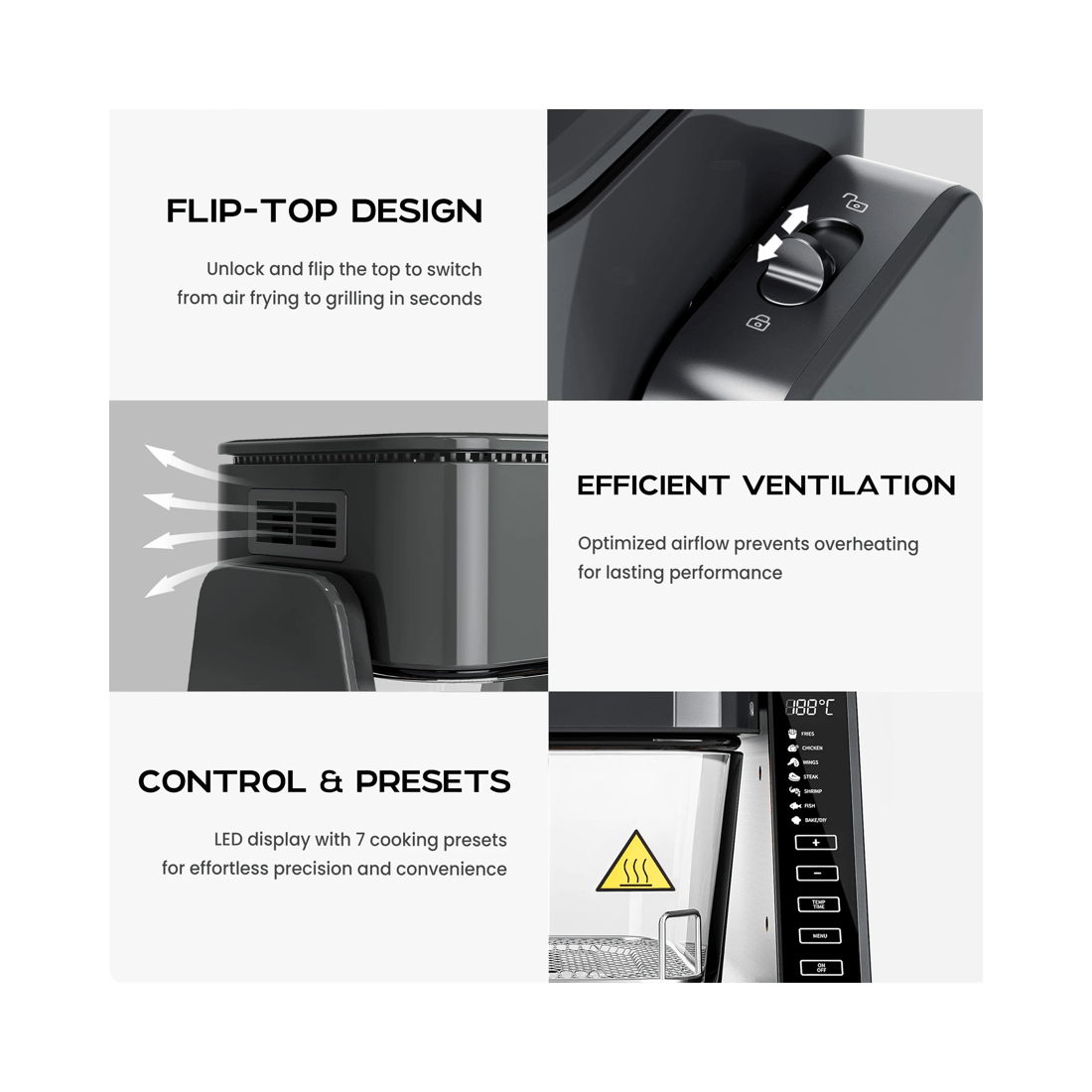 9 Advwin Dual Zone Air Fryer & Bbq Grill | Oil-less Top Grill & Bottom Fryer, 6l Digital Touch Screen Cooker, Grey, 9 of 9