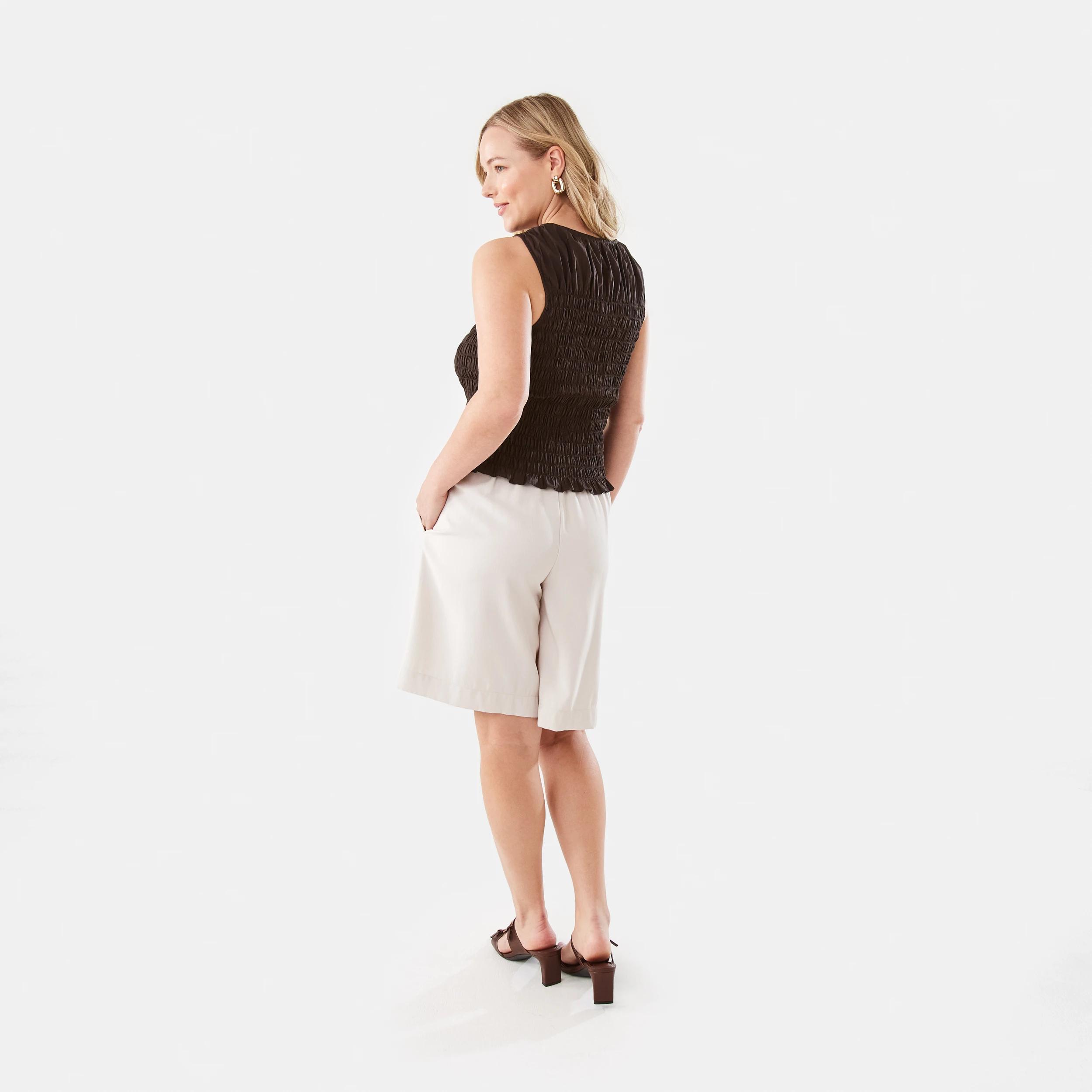 4 Sleeveless Shirred Button Through Top MELTED CHOCOLATE, 4 of 8