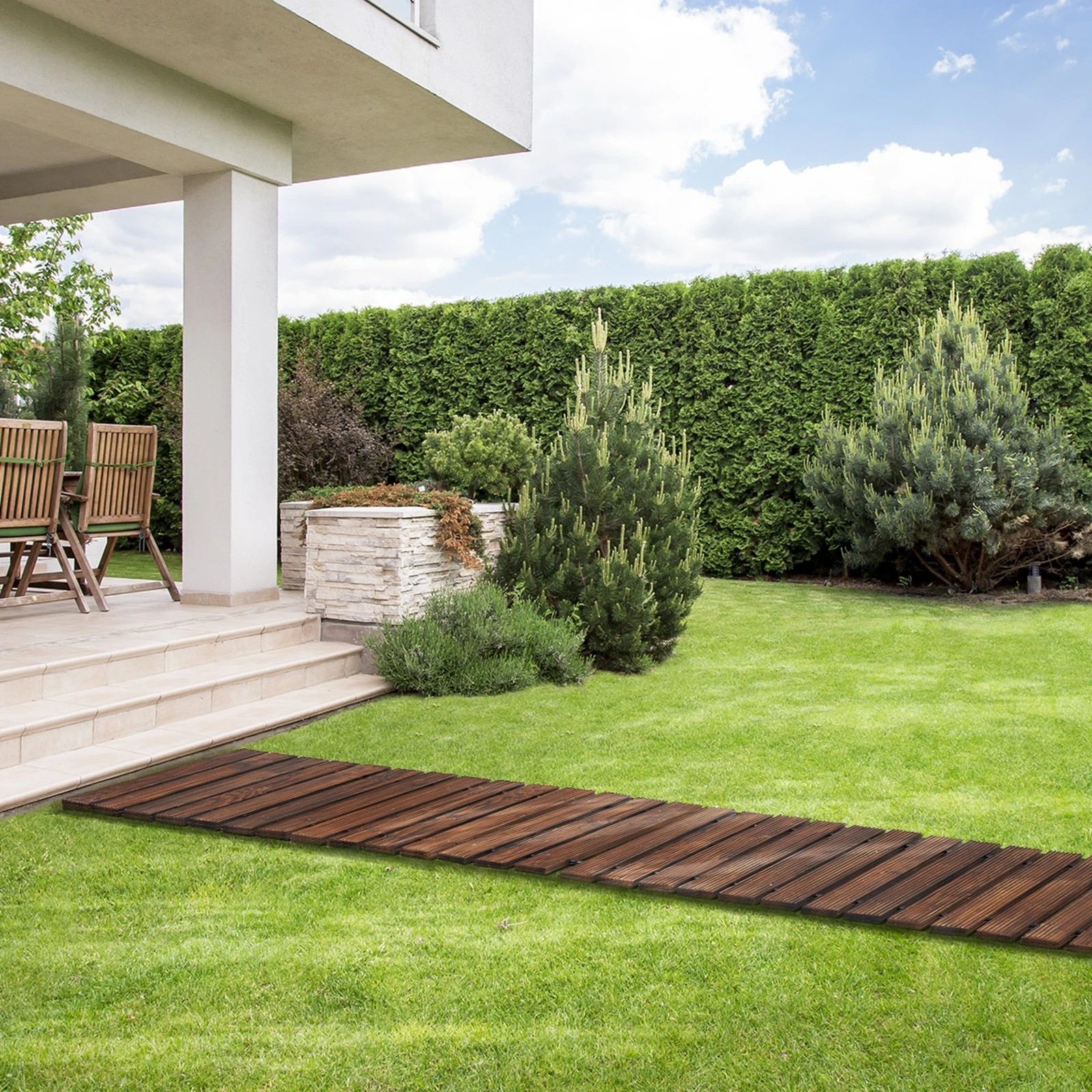5 Livsip Garden Wooden Pathway 8ft Roll-Out Straight Wood Walkway Backyard Outdoor - Charcoal, 5 of 9