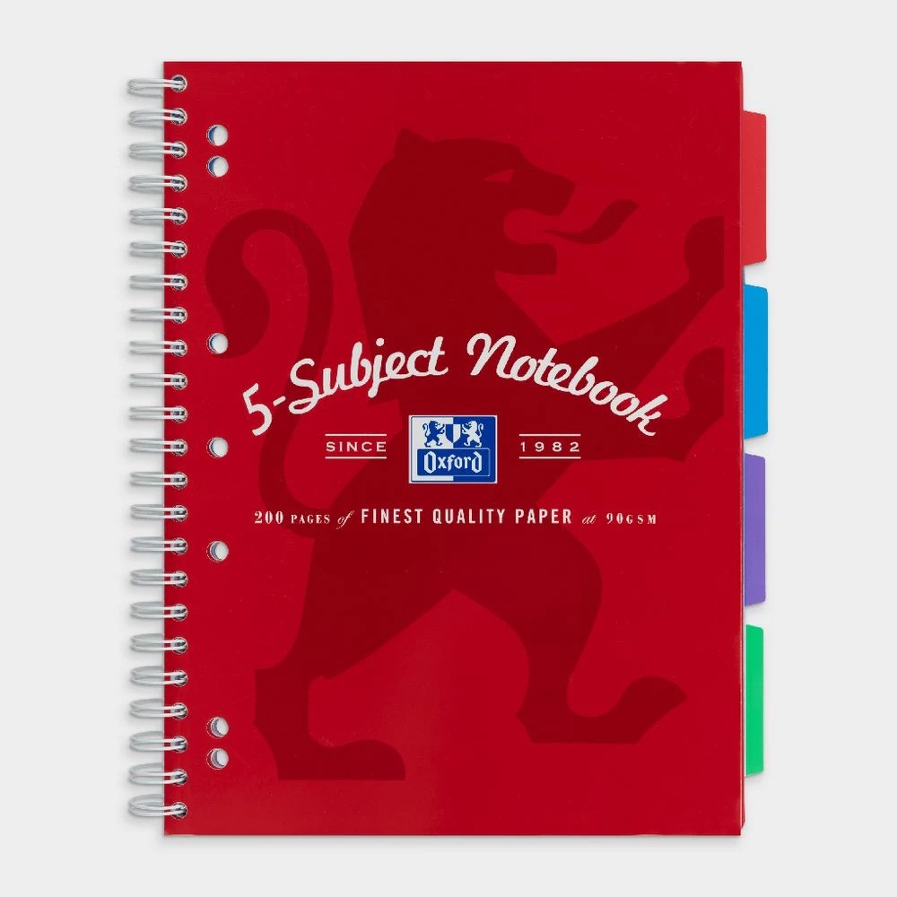 6 Oxford A4 5 Subject Notebook 200 Pages with Scribzee App Red, 6 of 7
