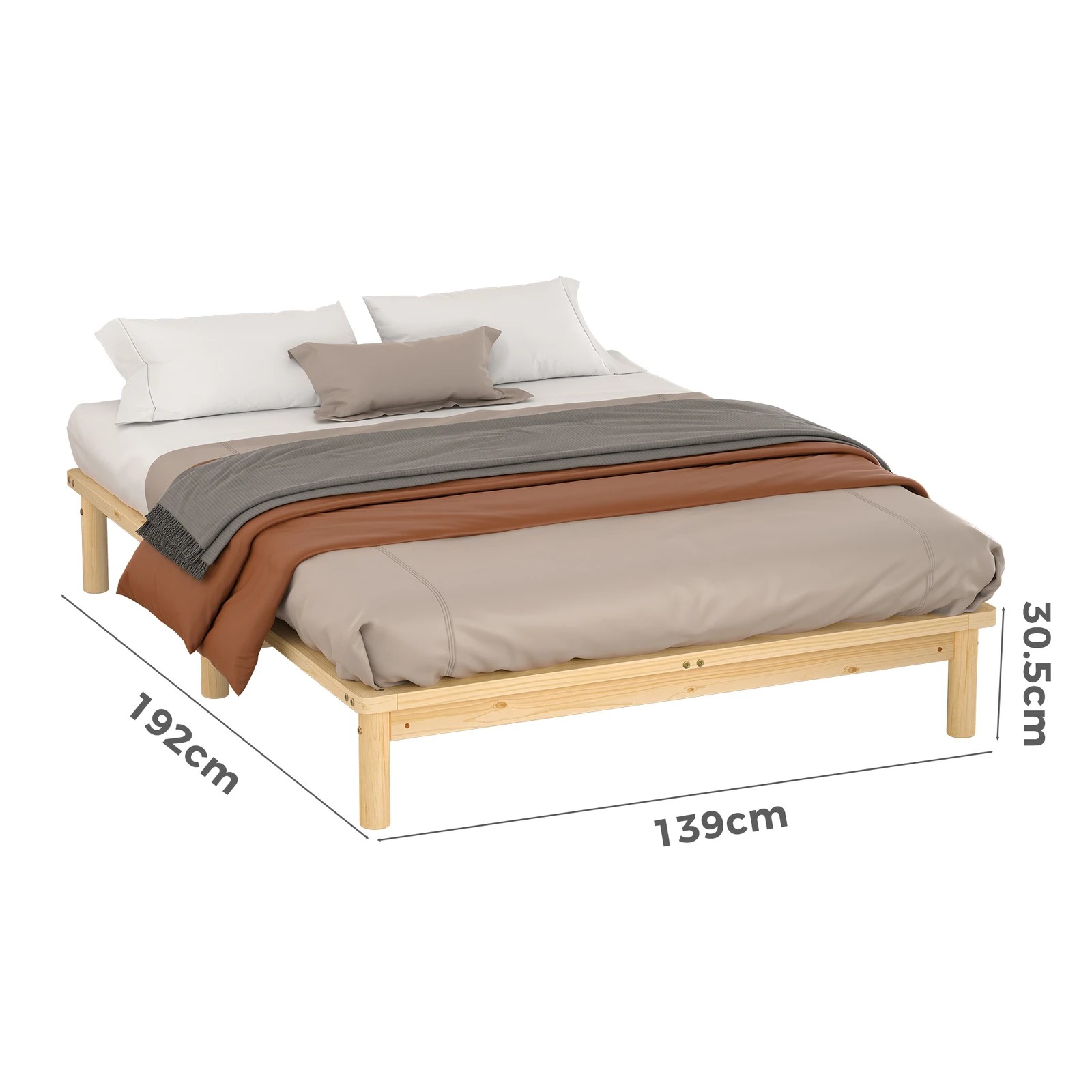 7 Alfordson Bed Frame Wooden Timber Double Size Mattress Base Platform Basia - Natural, 7 of 10