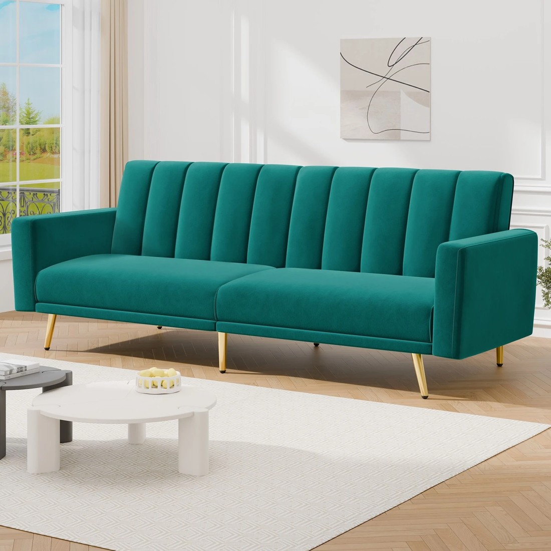3 Alfordson Sofa Bed Futon Couch Lounge 3 Seater Convertible Velvet - Green, 3 of 10