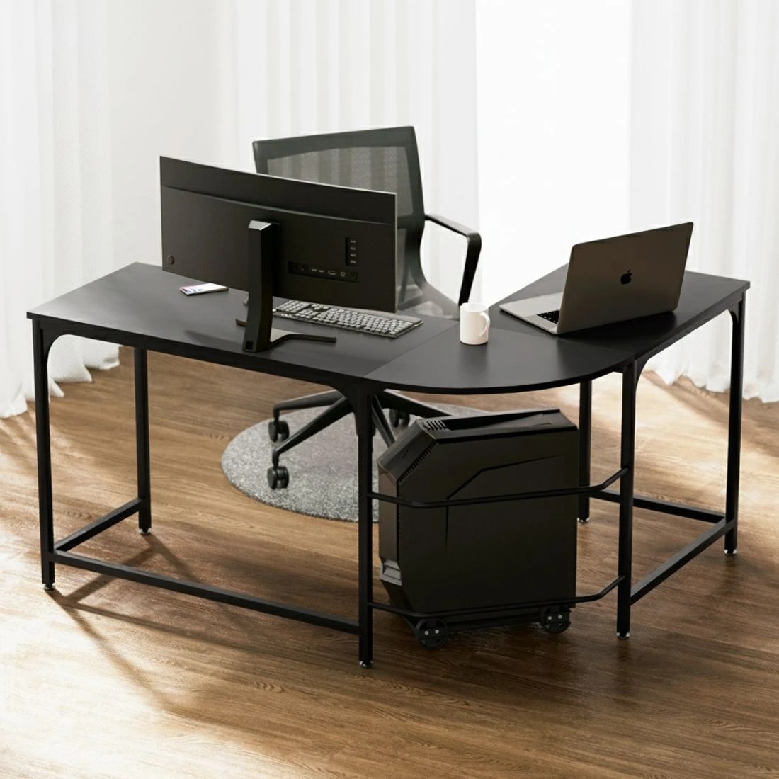 3 Artiss Computer Desk L-Shape CPU Stand 147CM - Black, 3 of 6