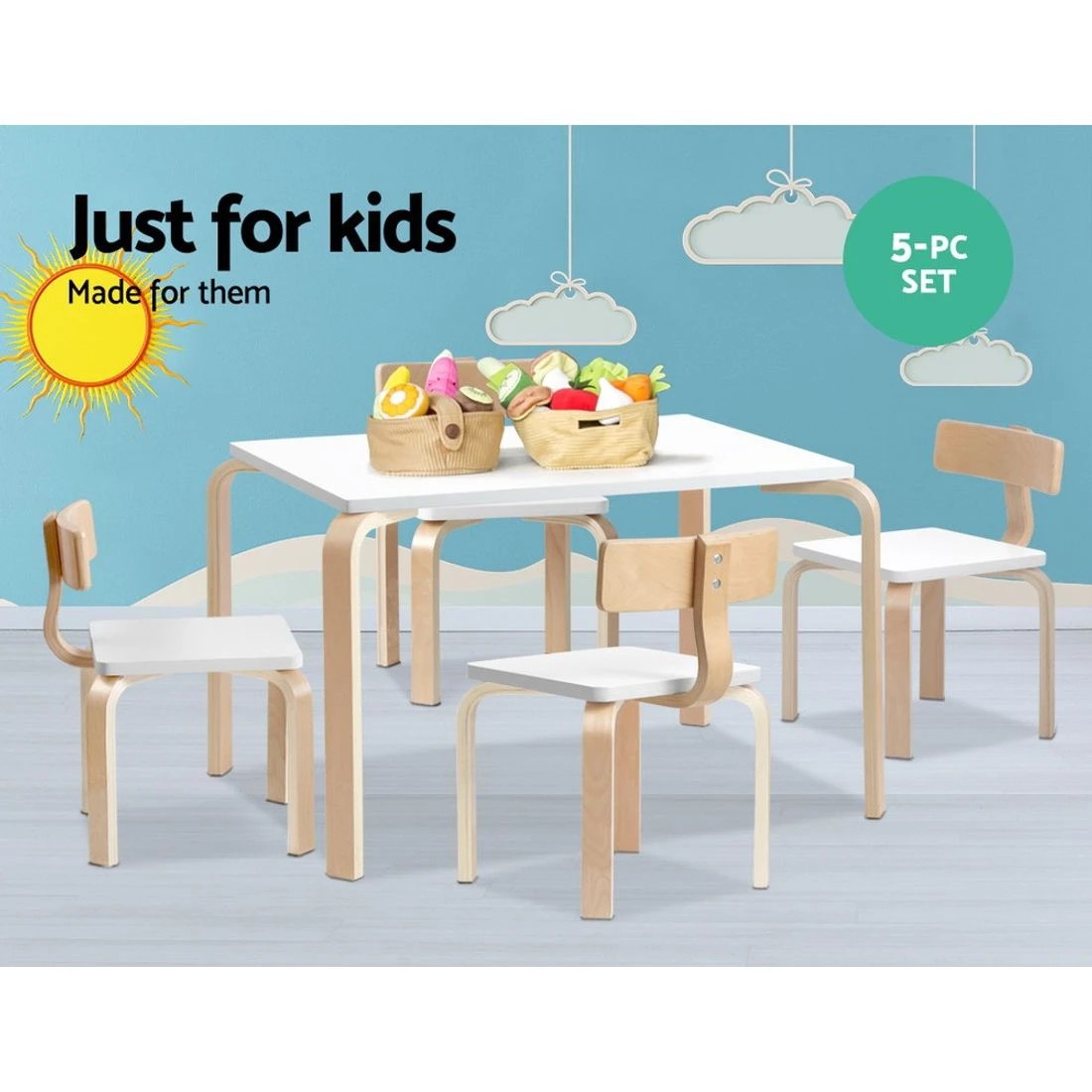 6 Keezi 5PCS Kids Table and Chairs Set Activity Toy Play Desk - White, 6 of 8