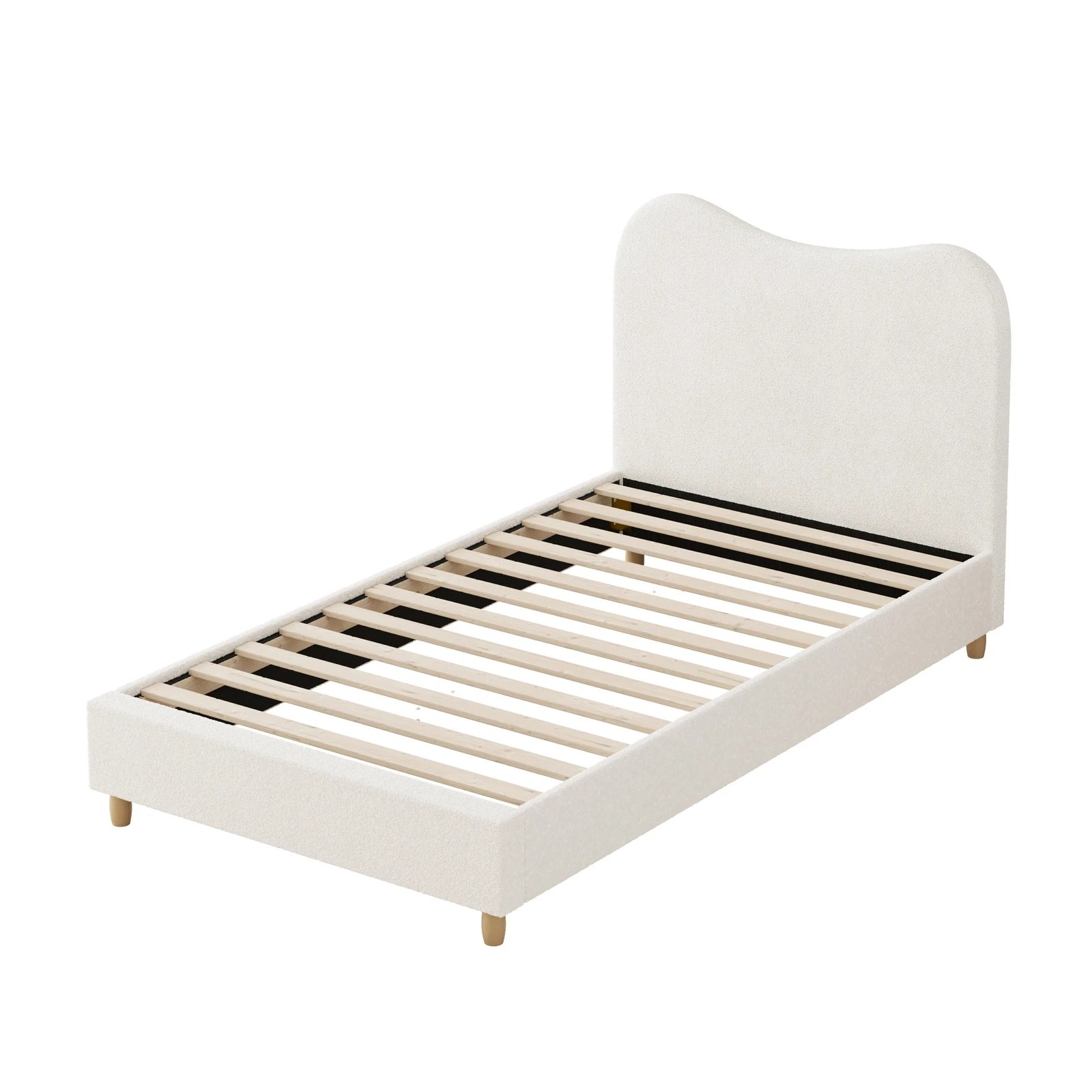 9 Oikiture Bed Frame Single Size Boucle Cloud Shape Headboard - White, 9 of 9