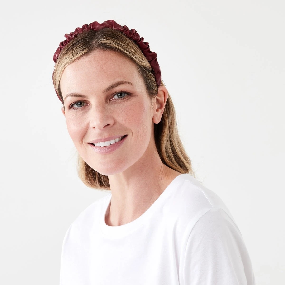 4 Faux Leather Ruffle Headband - Red, 4 of 5