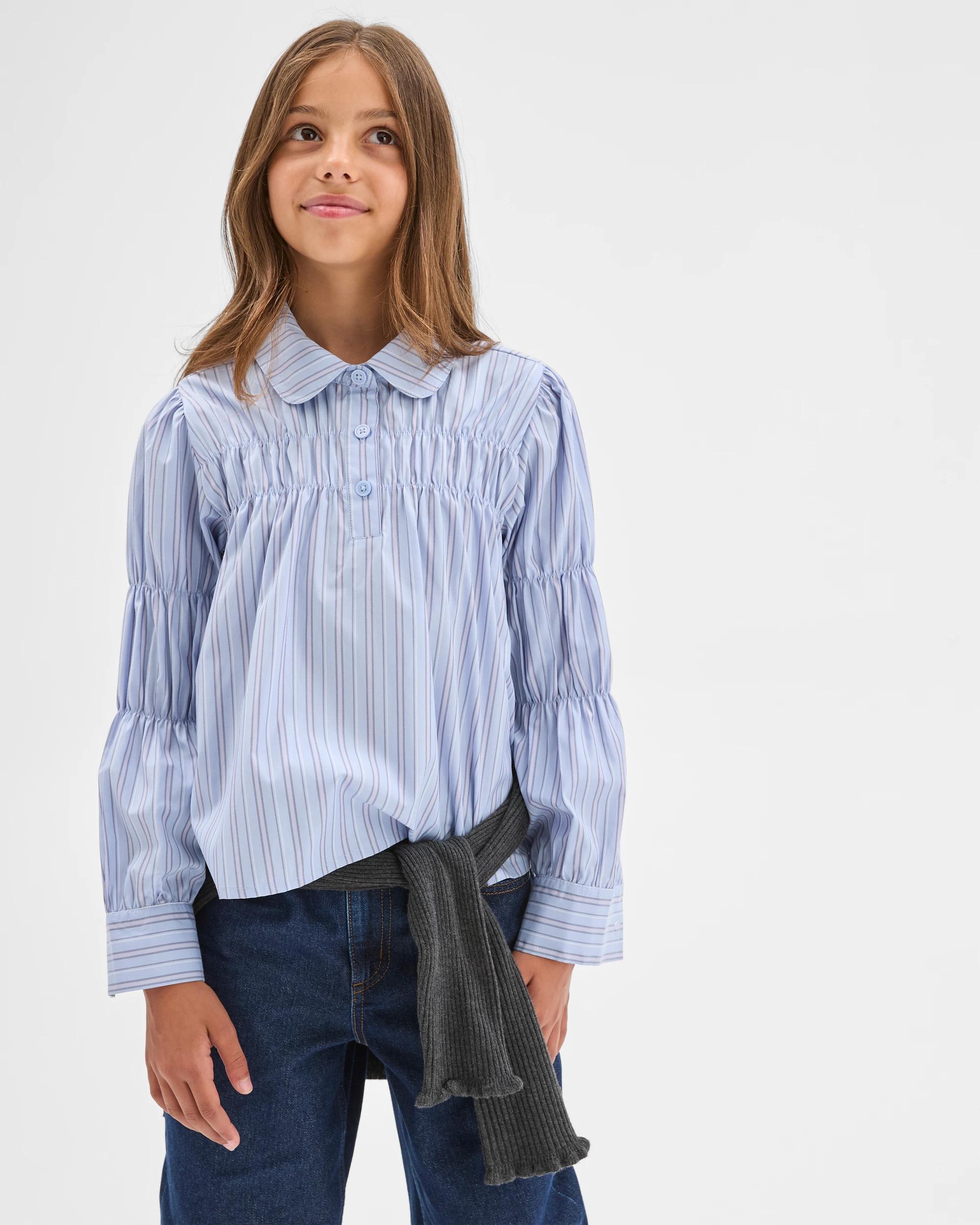 3 Target Kids Long Sleeve Ruched Pinstripe Shirt BLUE, 3 of 7