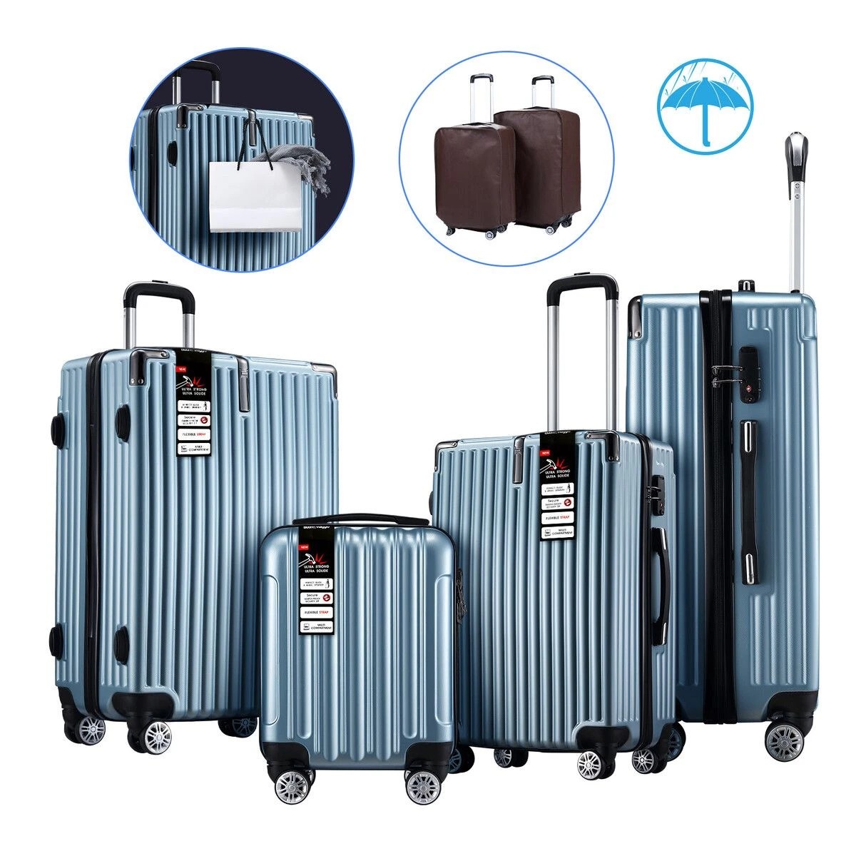 1 AUSWAY 4 Piece Luggage Suitcase Set Carry On Traveller Bag, 1 of 2
