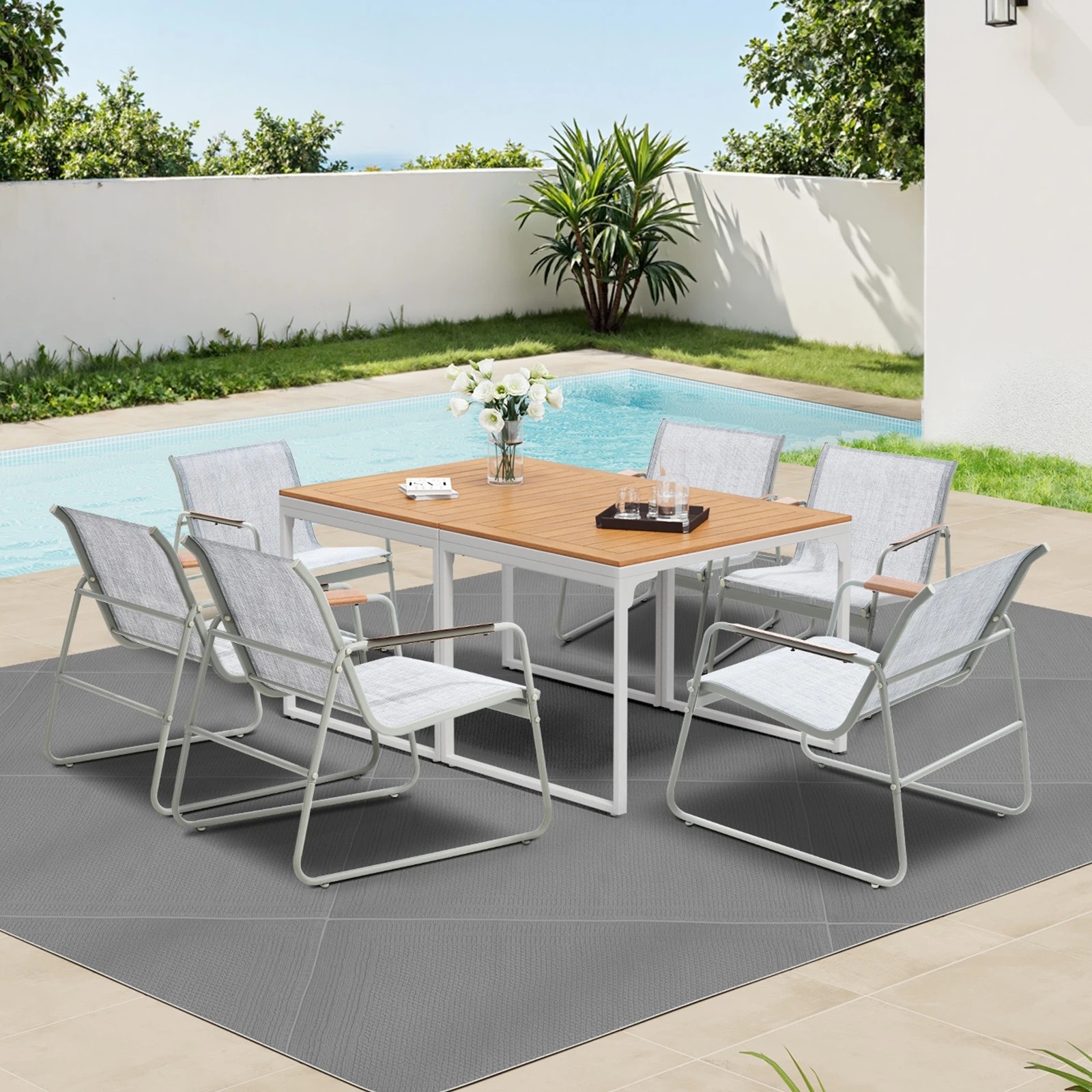3 Livsip 6 Seater Outdoor Dining Set Patio Table Chairs Textilene Furniture - Multi, 3 of 8